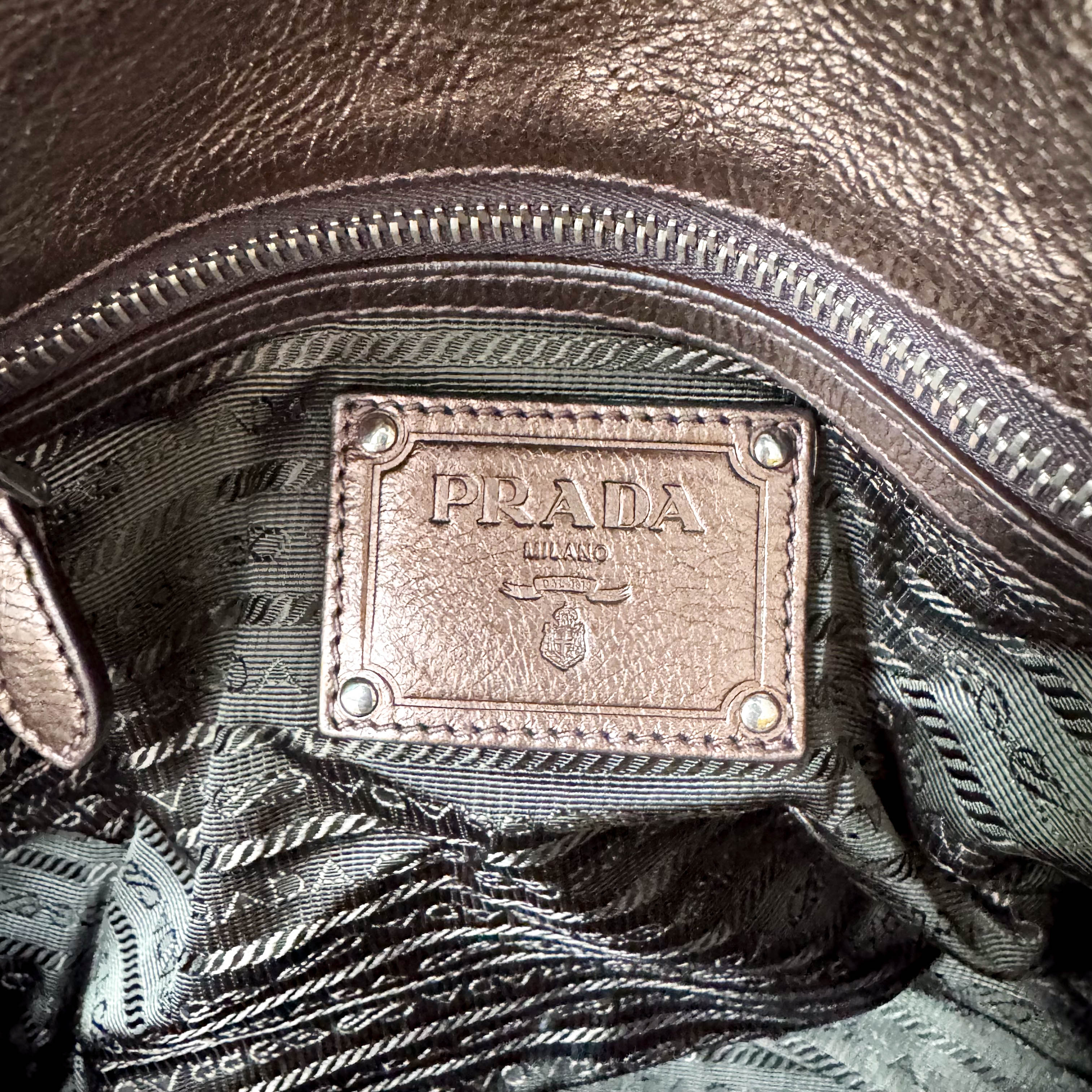 Metaric Bronze Leather Shoulder Bag