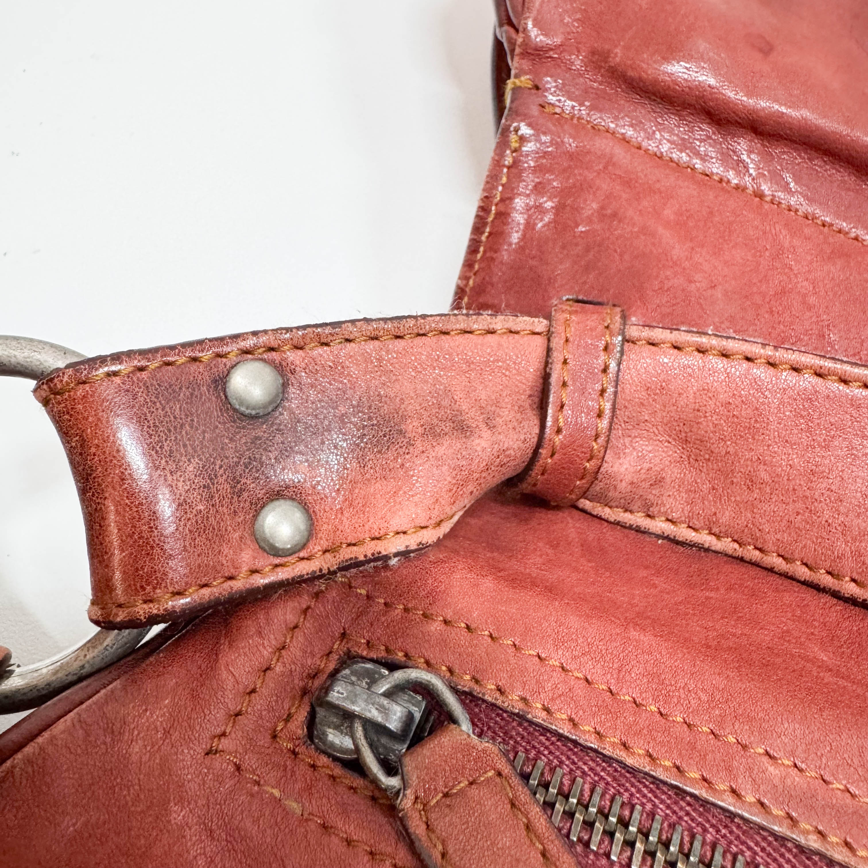 Gaucho Red Calfskin Leather Shoulder Bag