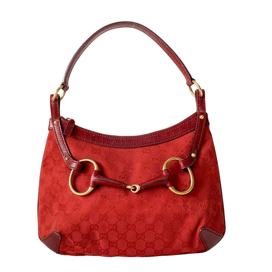 Horsebit GG Canvas Red Shoulder Bag