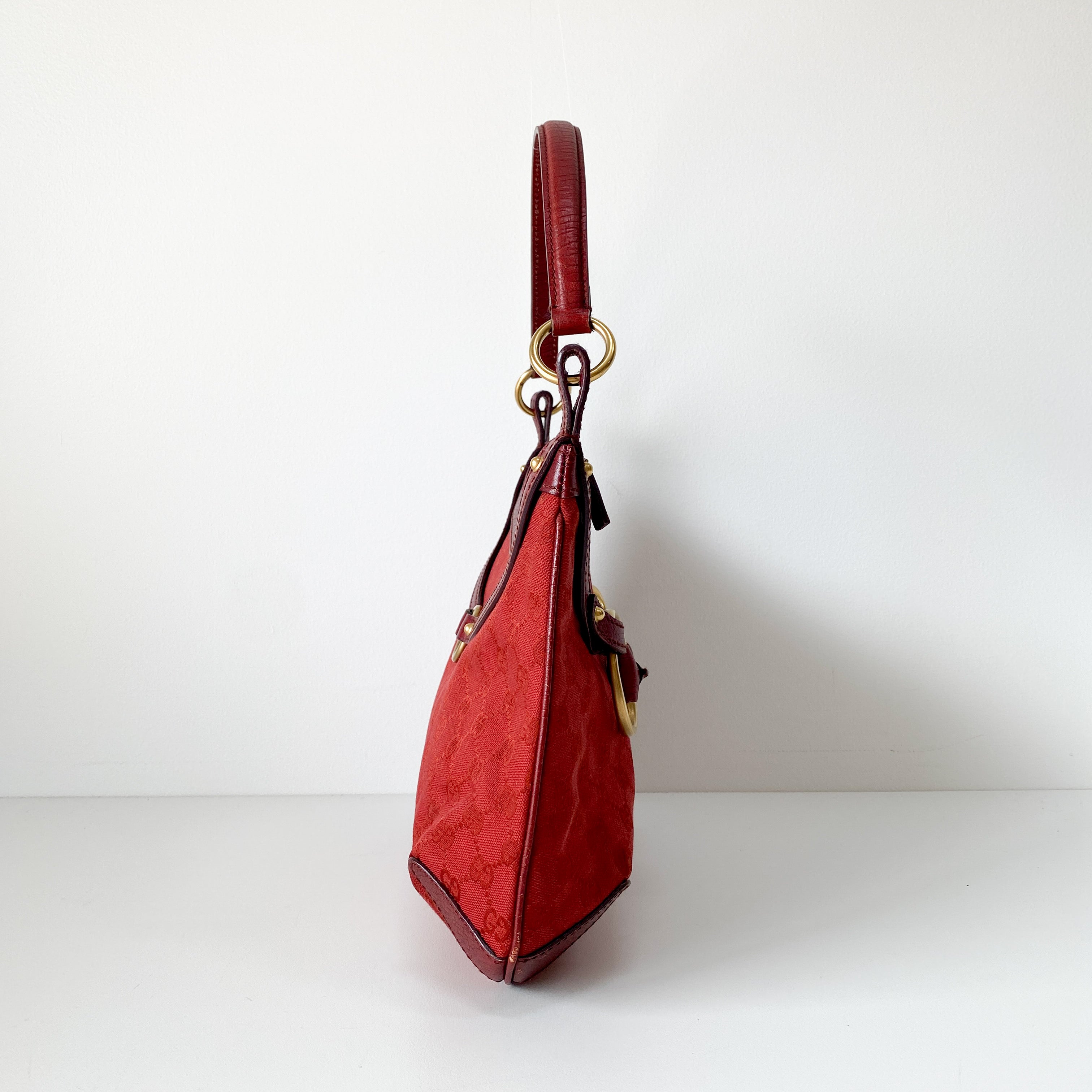 Horsebit GG Canvas Red Shoulder Bag