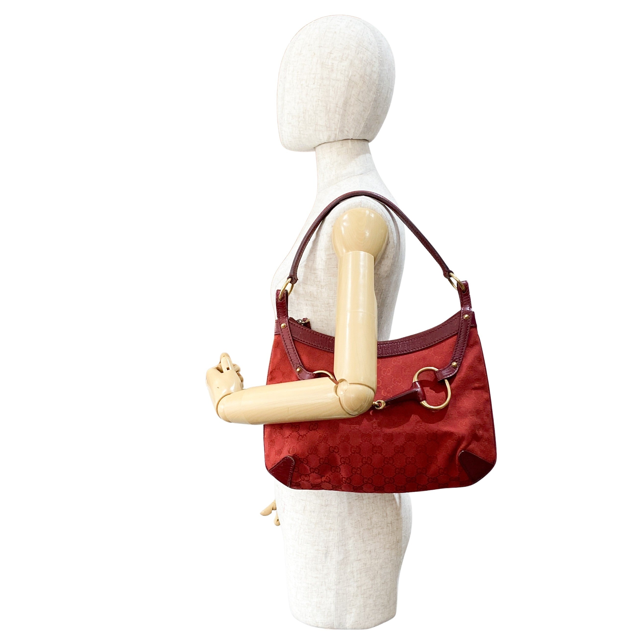 Horsebit GG Canvas Red Shoulder Bag