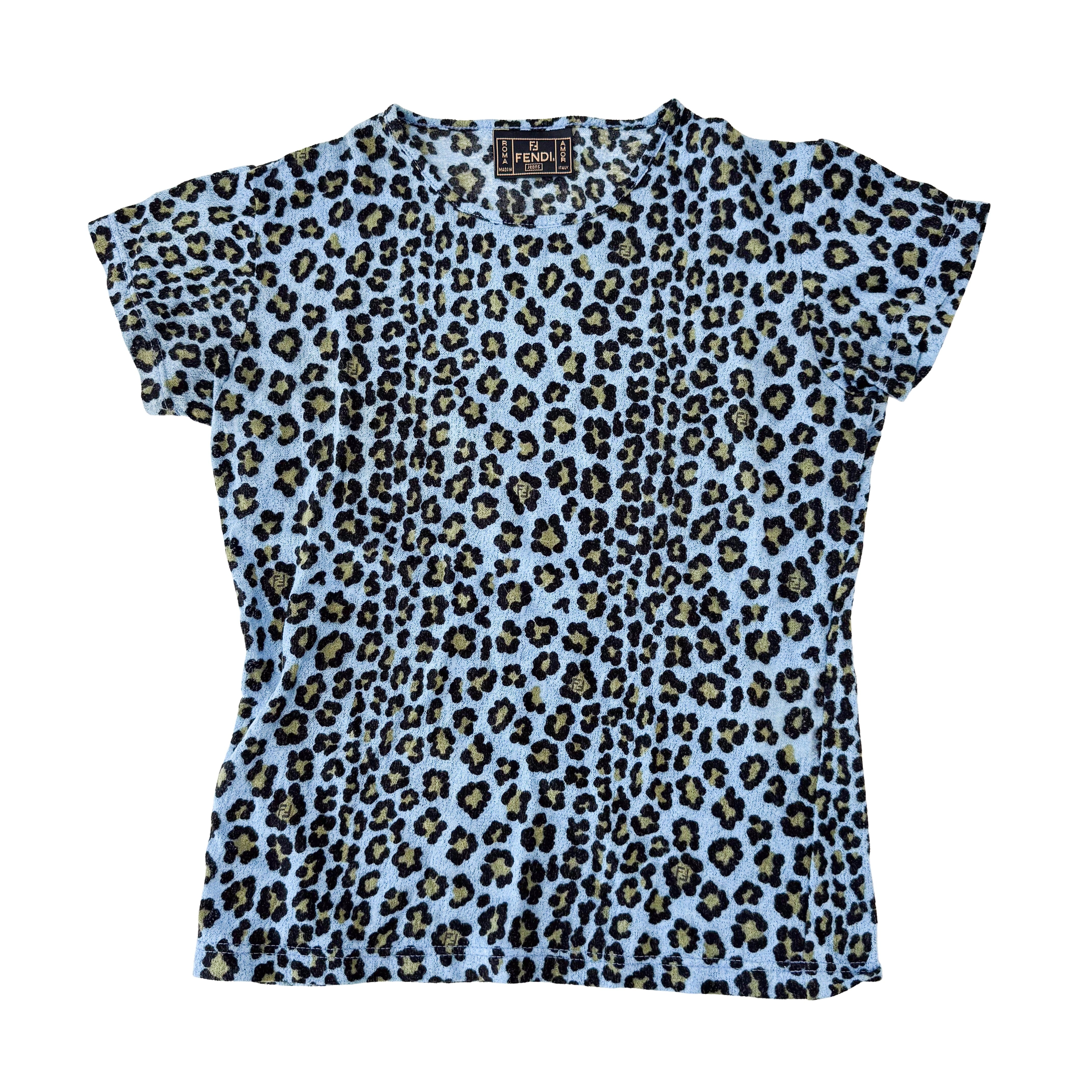 Vintage Cotton T-Shirt with Leopard Print Size 38