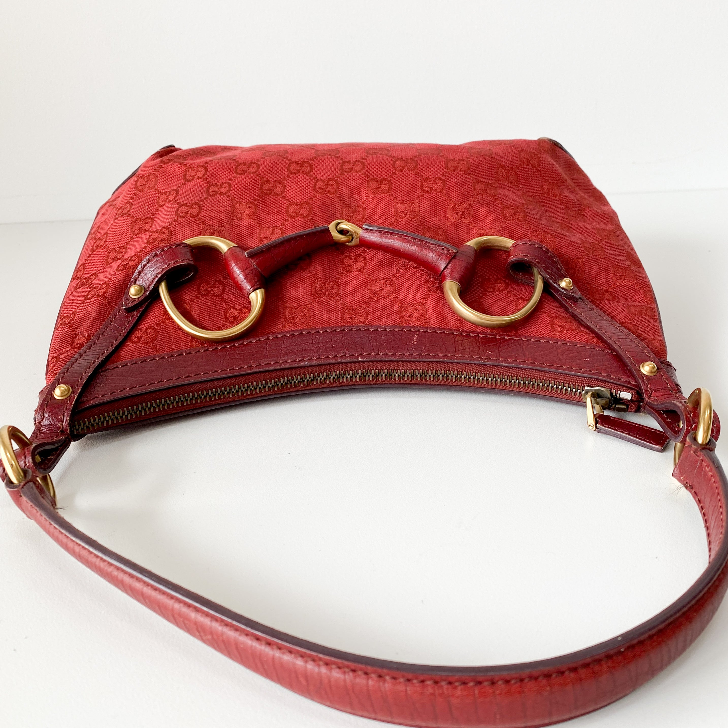 Horsebit GG Canvas Red Shoulder Bag