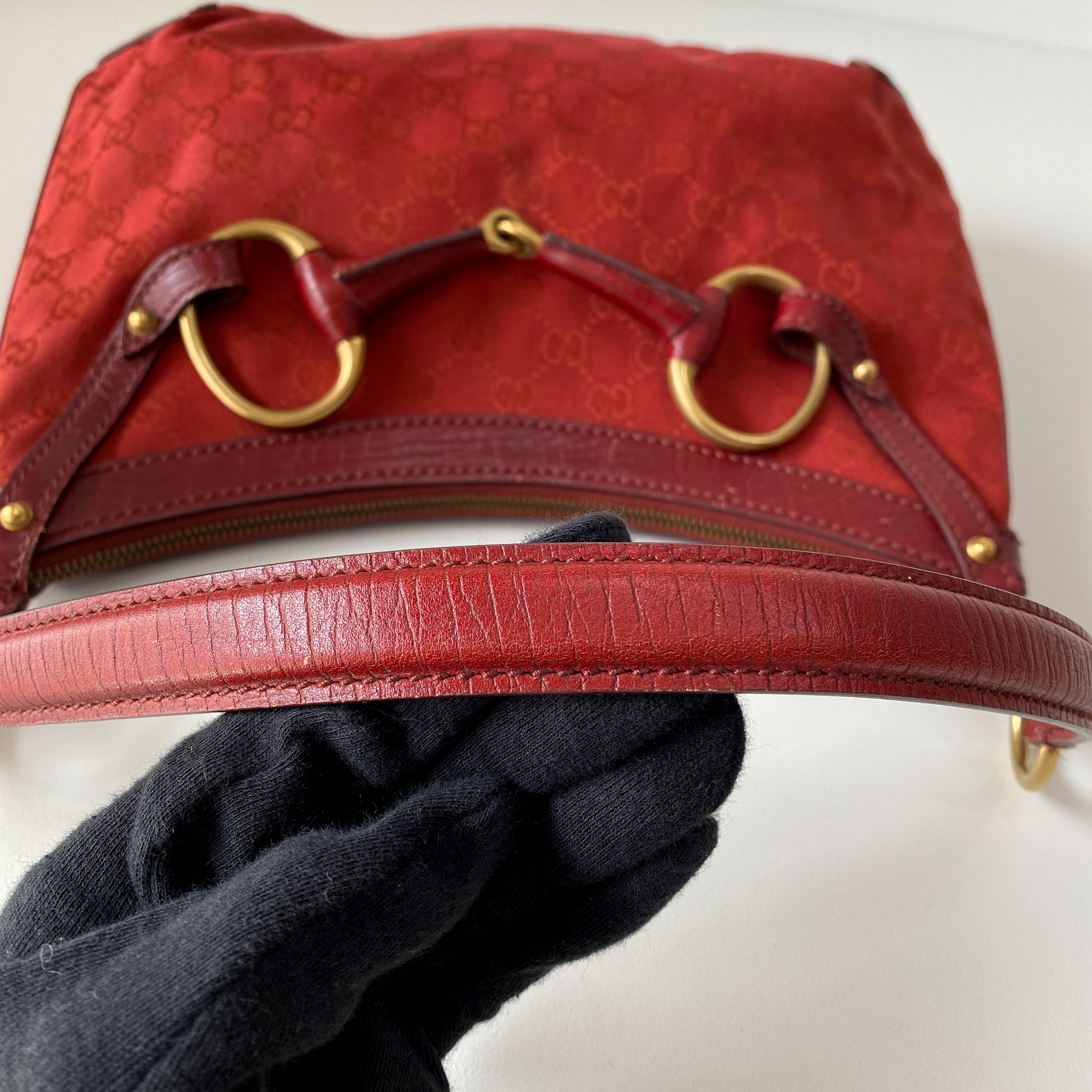 Horsebit GG Canvas Red Shoulder Bag