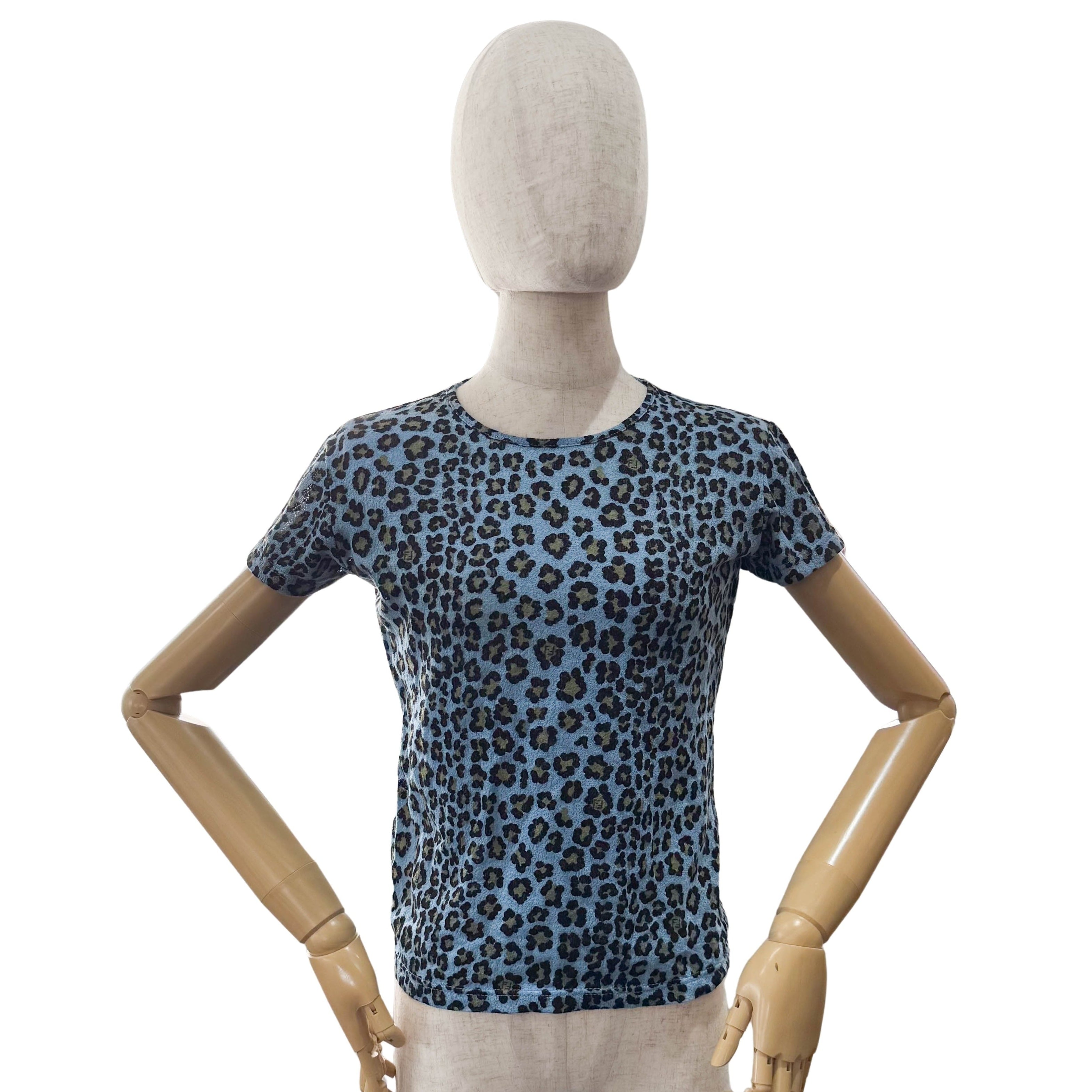 Vintage Cotton T-Shirt with Leopard Print Size 38