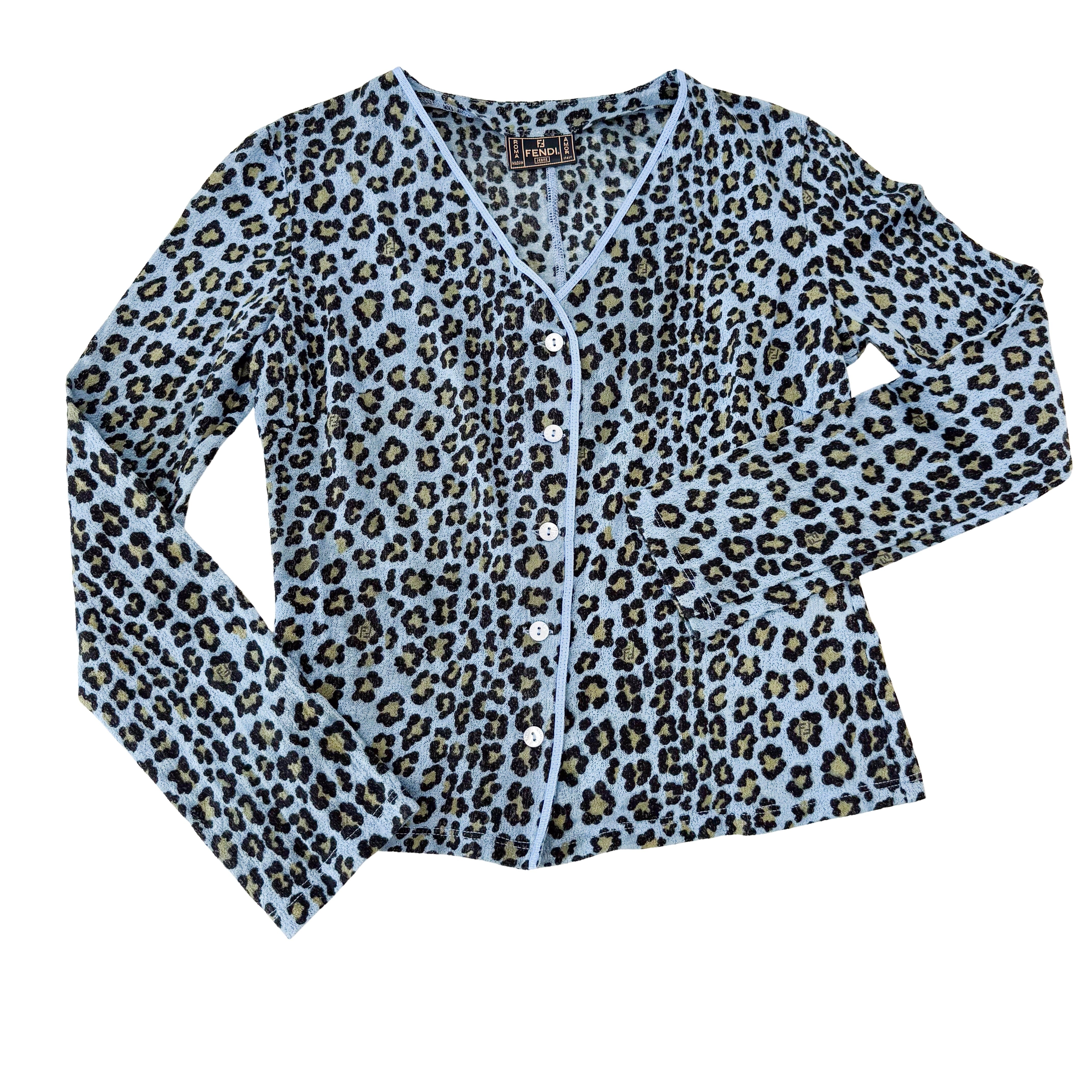 Vintage Cotton Knit with Blue Leopard Print SIZE 38