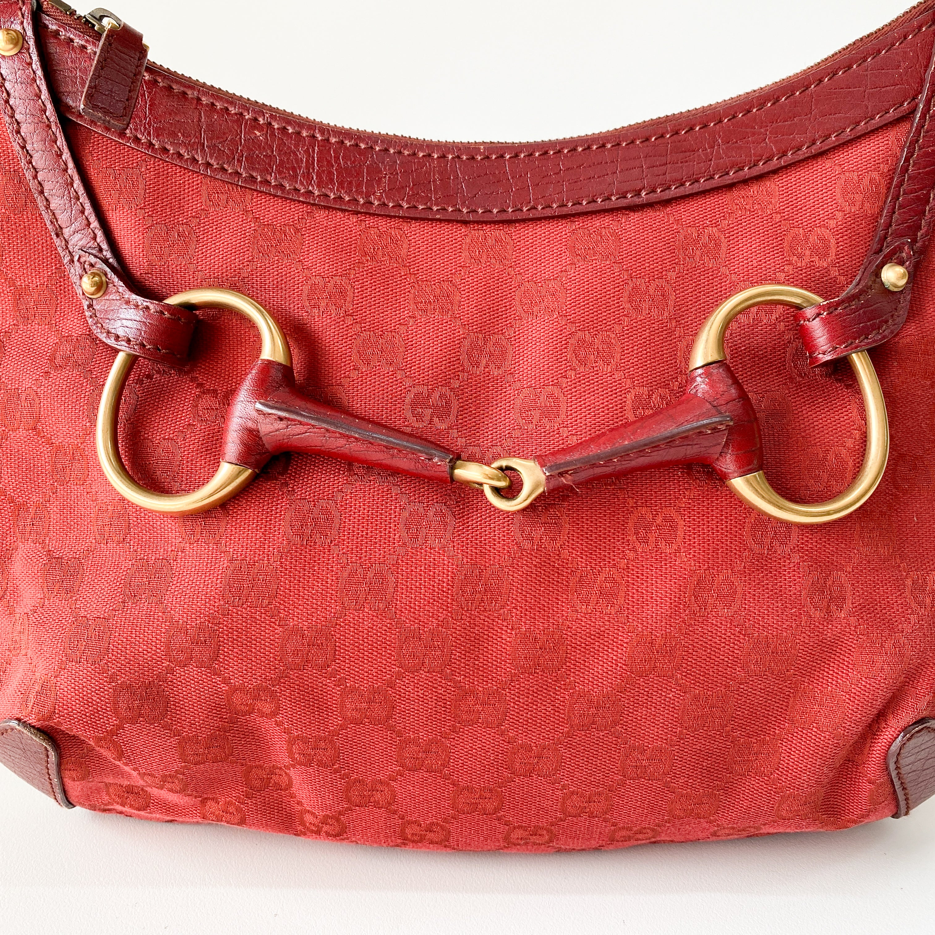 Horsebit GG Canvas Red Shoulder Bag