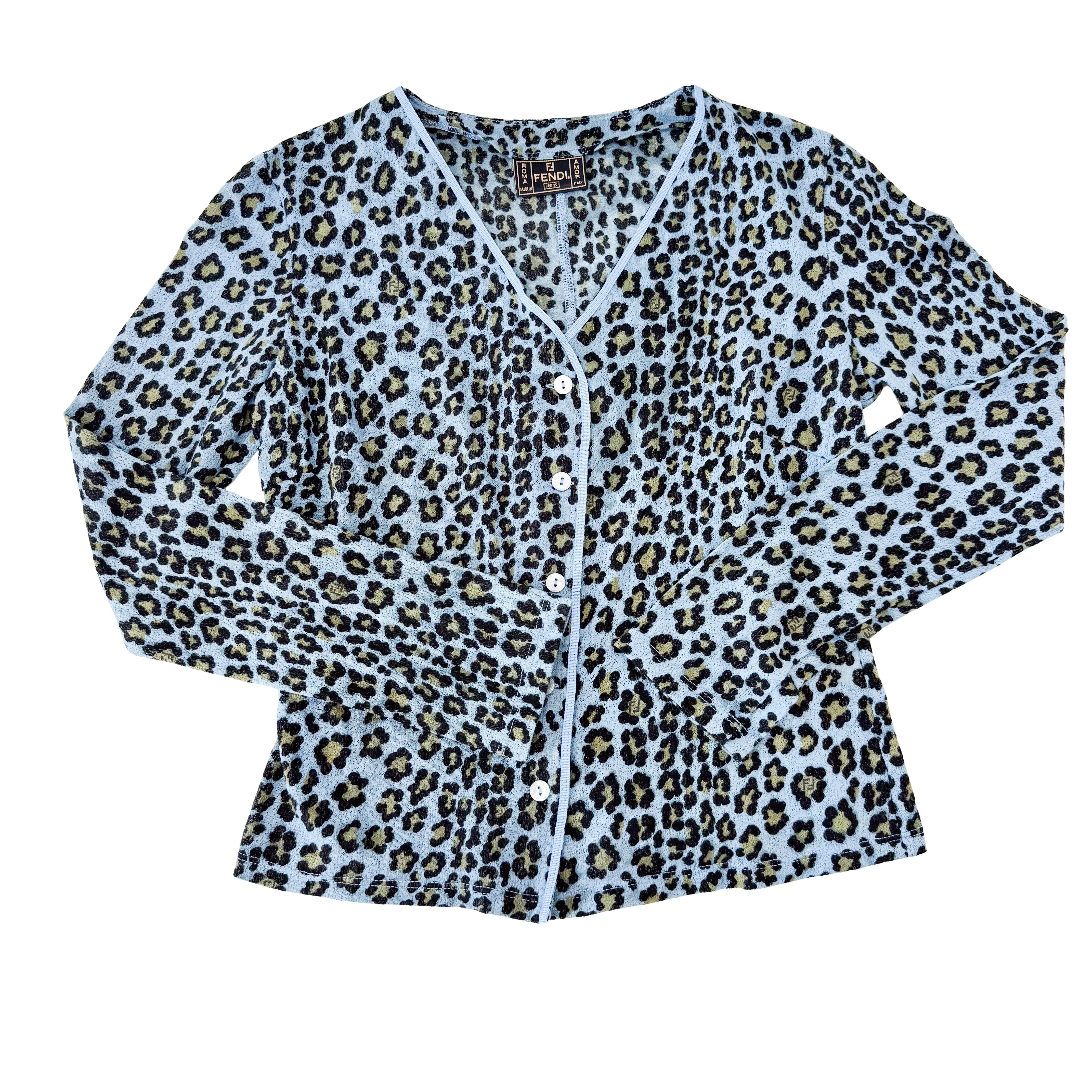 Vintage Cotton Knit with Blue Leopard Print SIZE 38