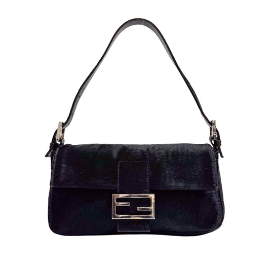 Baguette Black Pony Hair Shoulder Bag