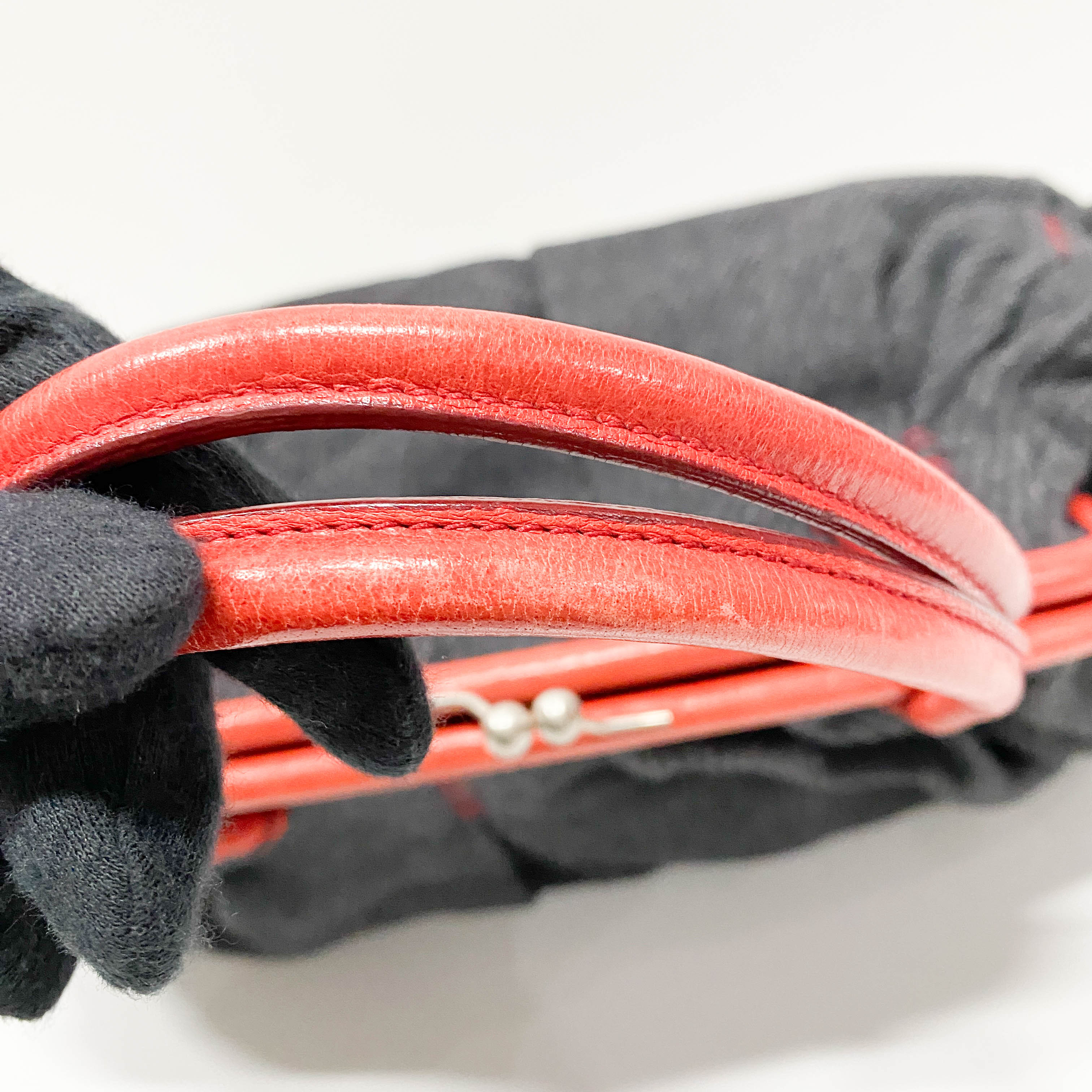 Black Wool & Red Leather Shoulder Bag