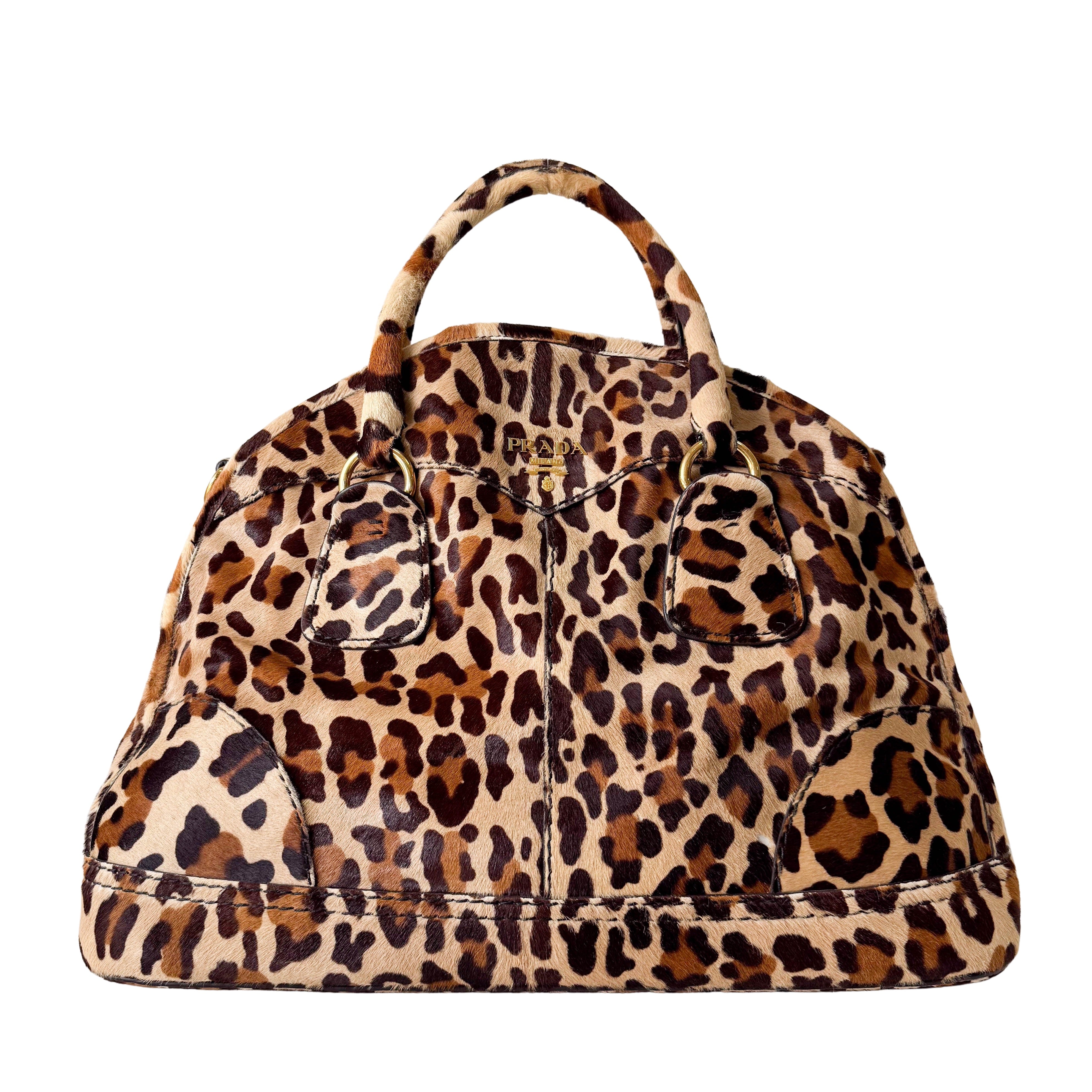 Leopard Print Pony Hair Bowling Bag