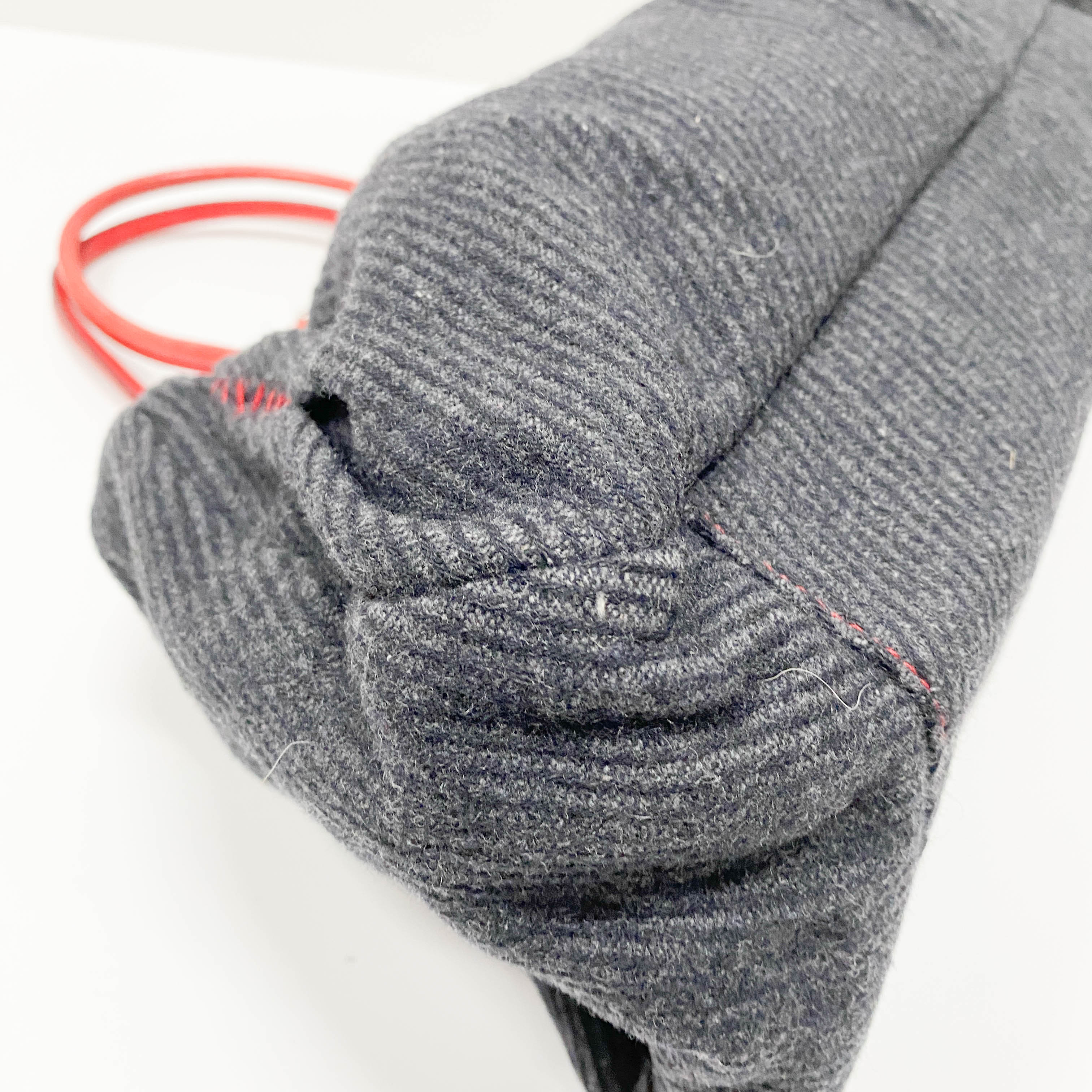 Black Wool & Red Leather Shoulder Bag