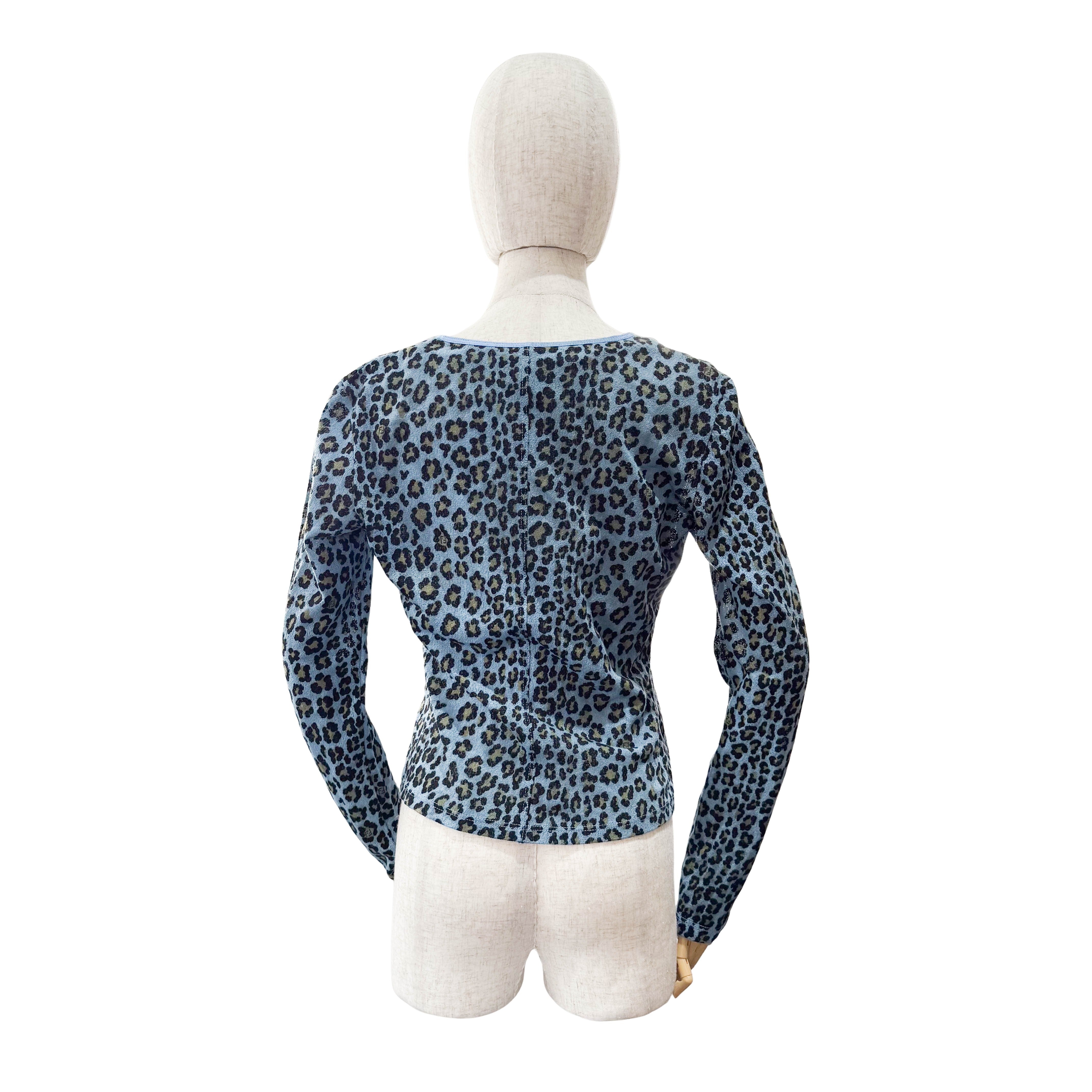 Vintage Cotton Knit with Blue Leopard Print SIZE 38