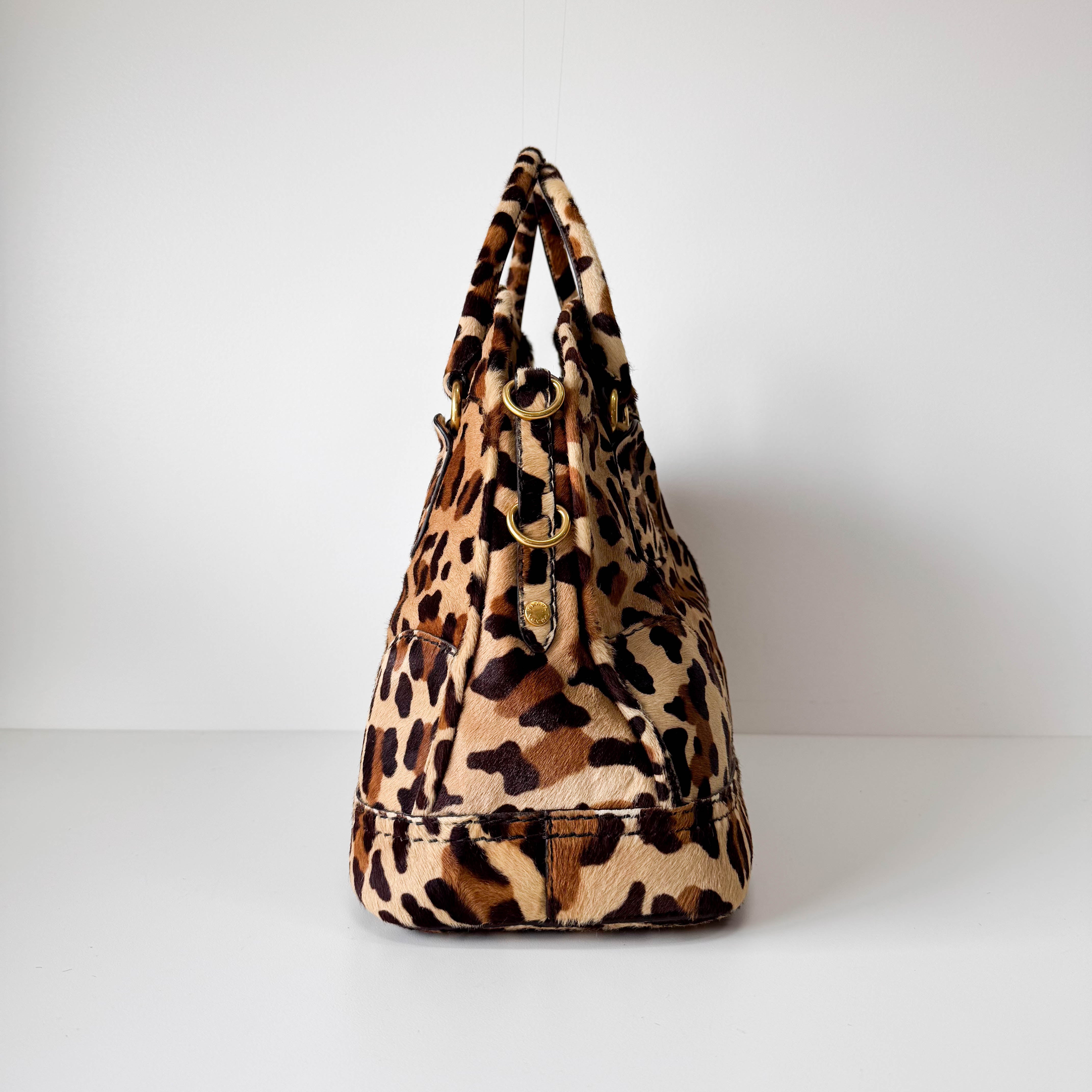 Leopard Print Pony Hair Bowling Bag