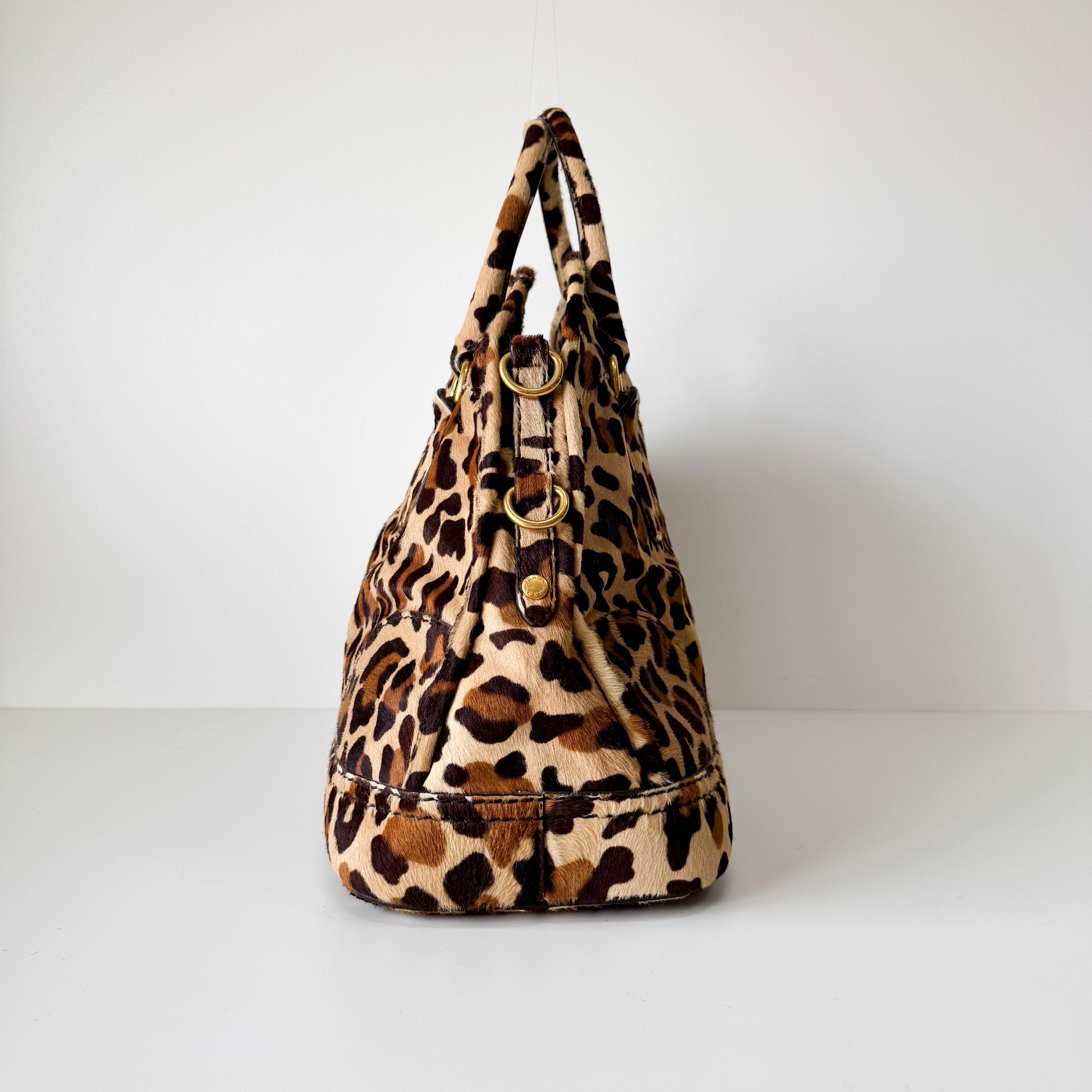 Leopard Print Pony Hair Bowling Bag