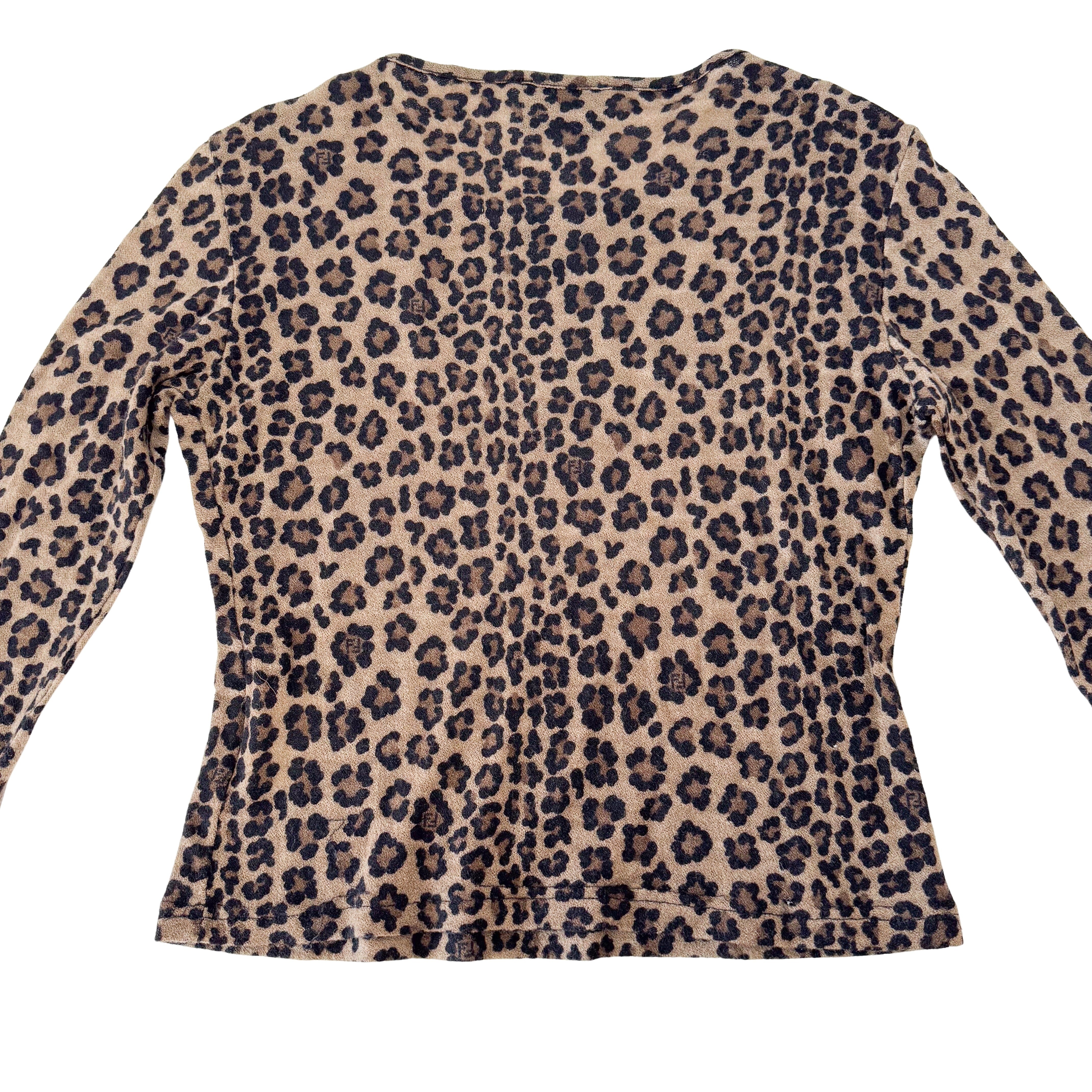 Vintage Wool T-Shirt with Brown Leopard Print SIZE 42