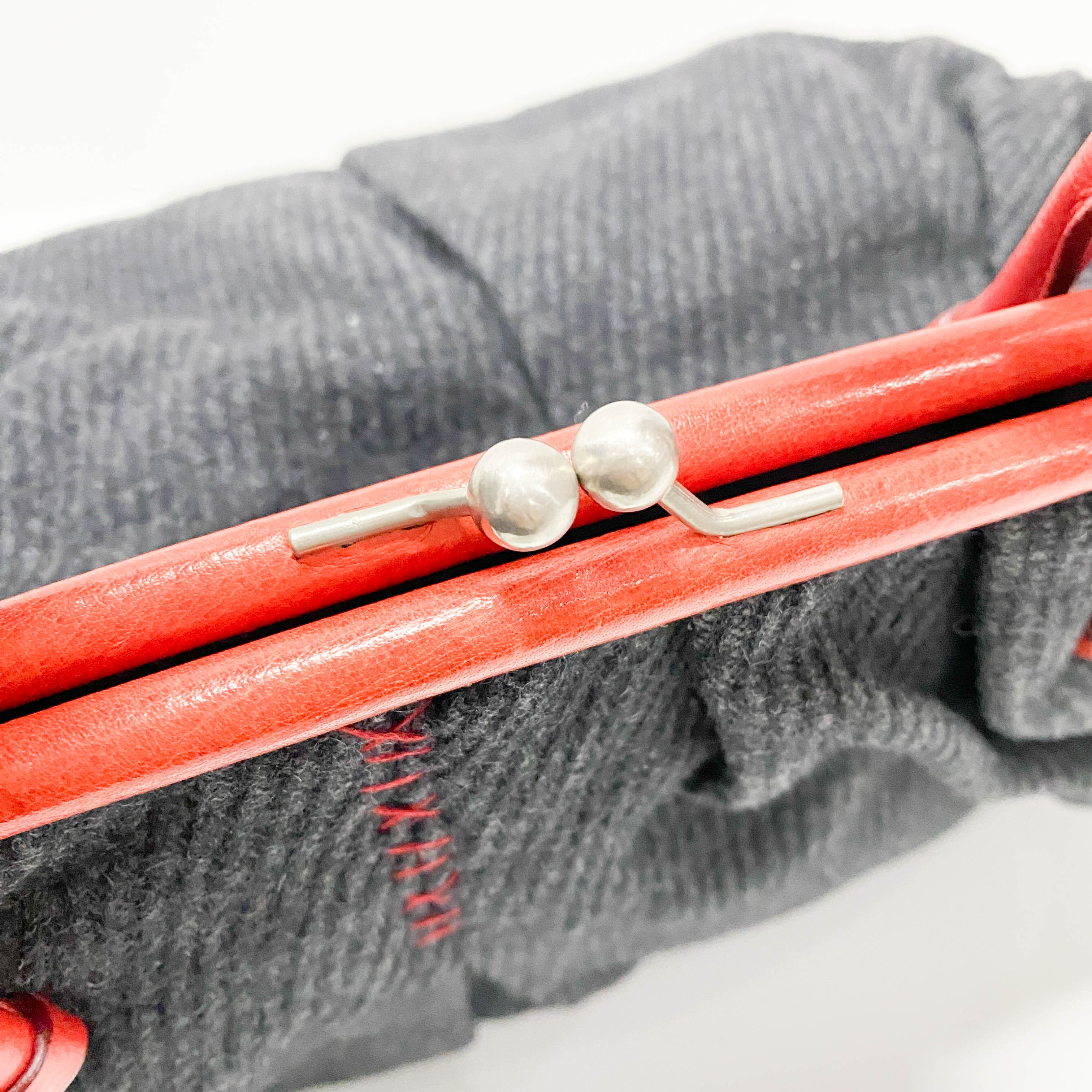 Black Wool & Red Leather Shoulder Bag