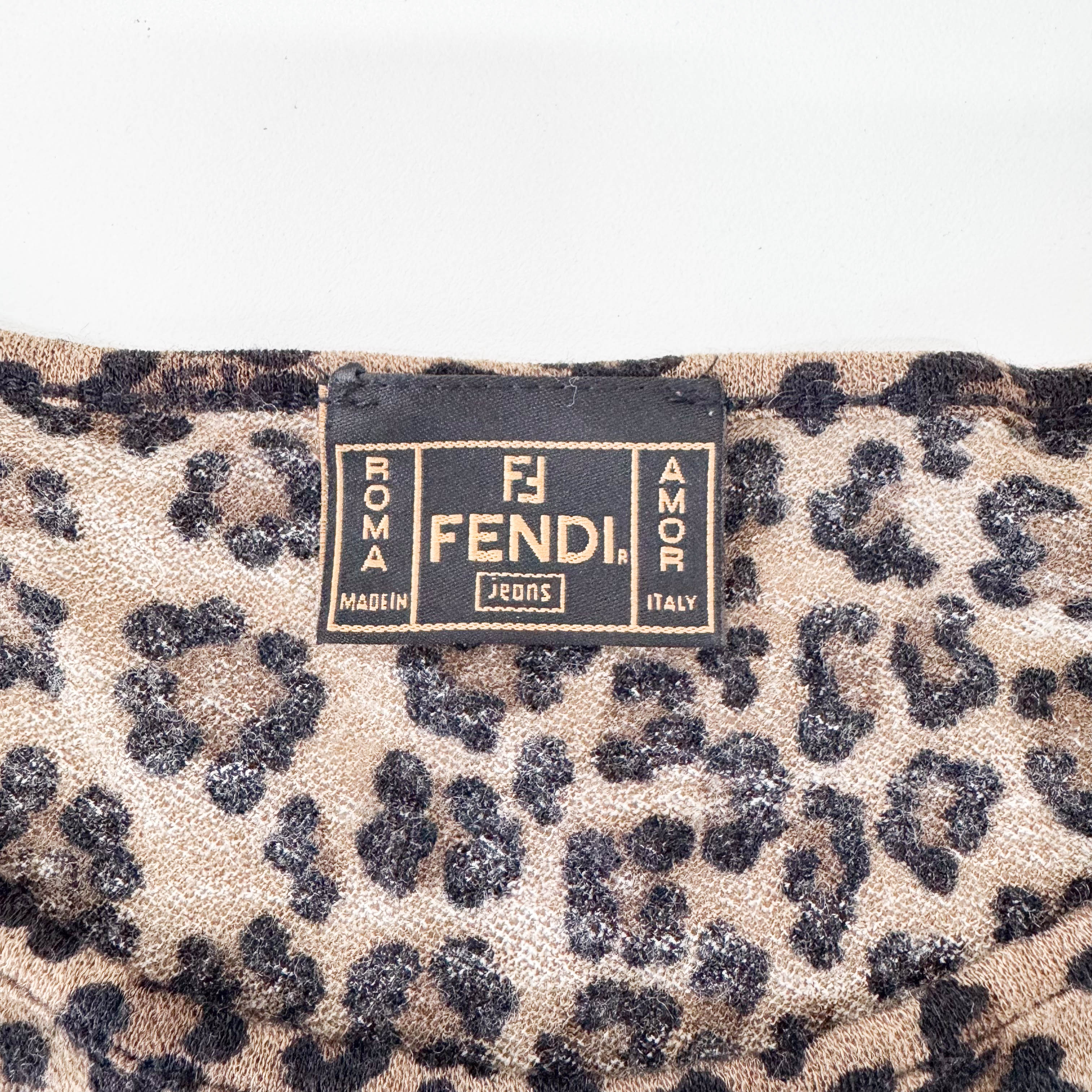 Vintage Wool T-Shirt with Brown Leopard Print SIZE 42