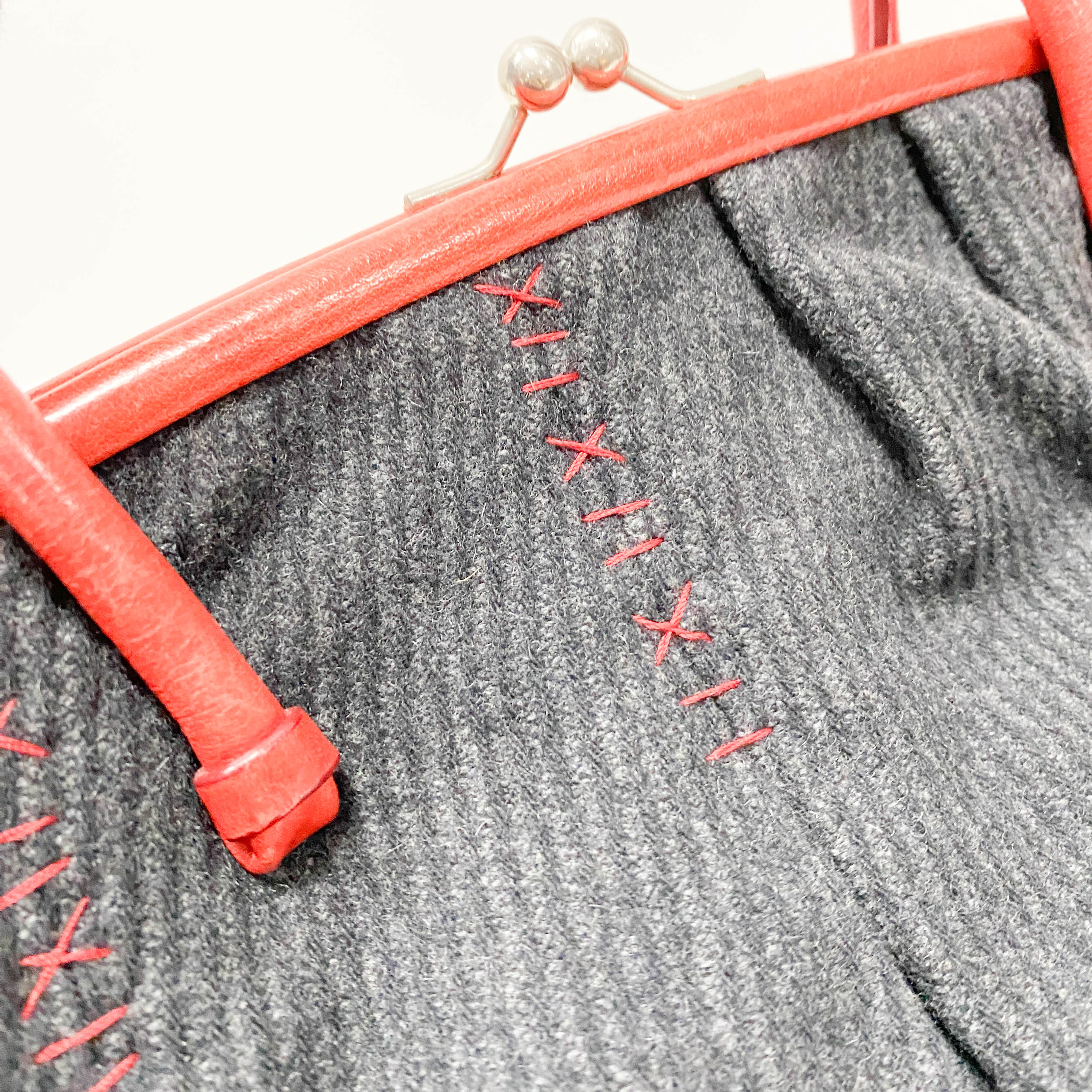 Black Wool & Red Leather Shoulder Bag