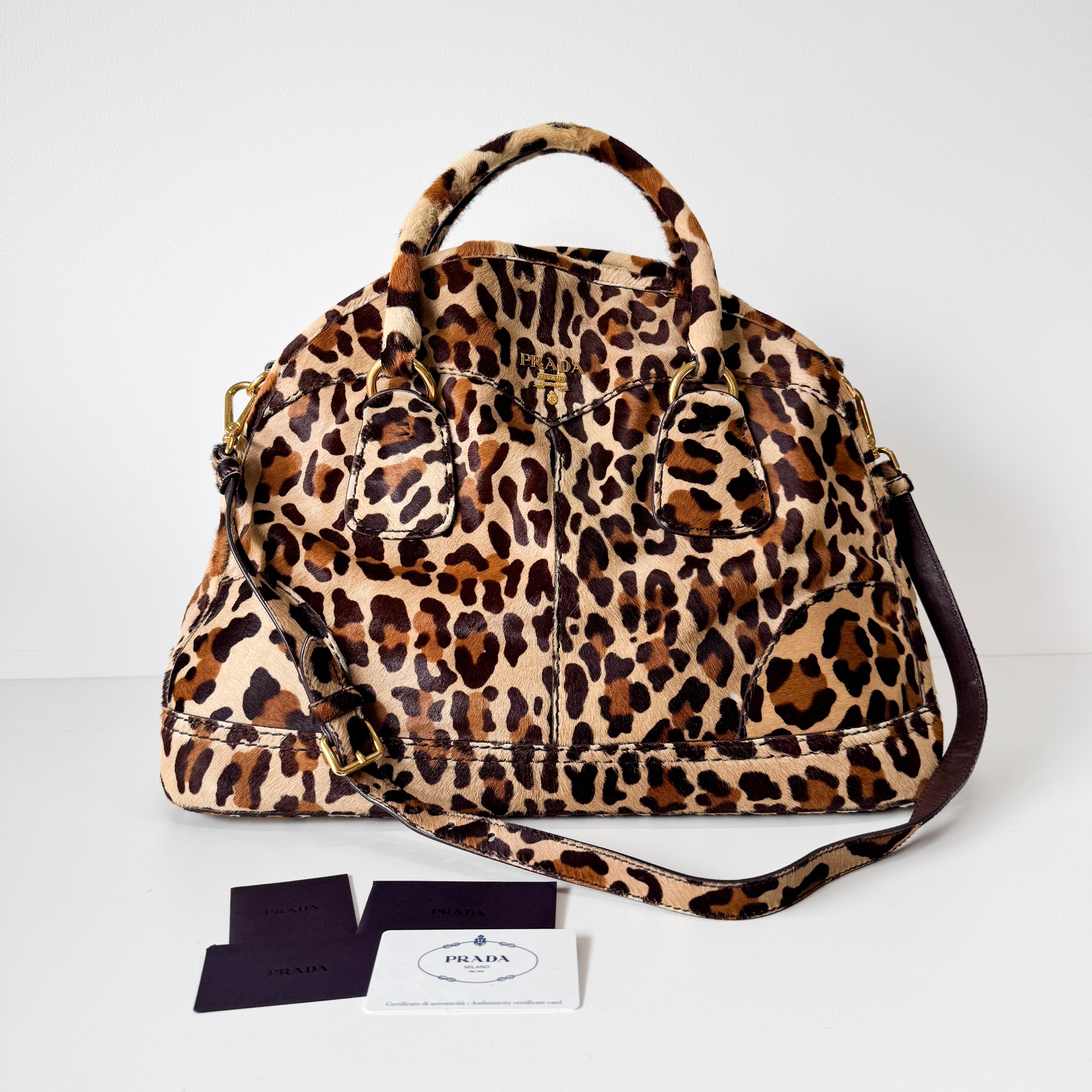 Leopard Print Pony Hair Bowling Bag