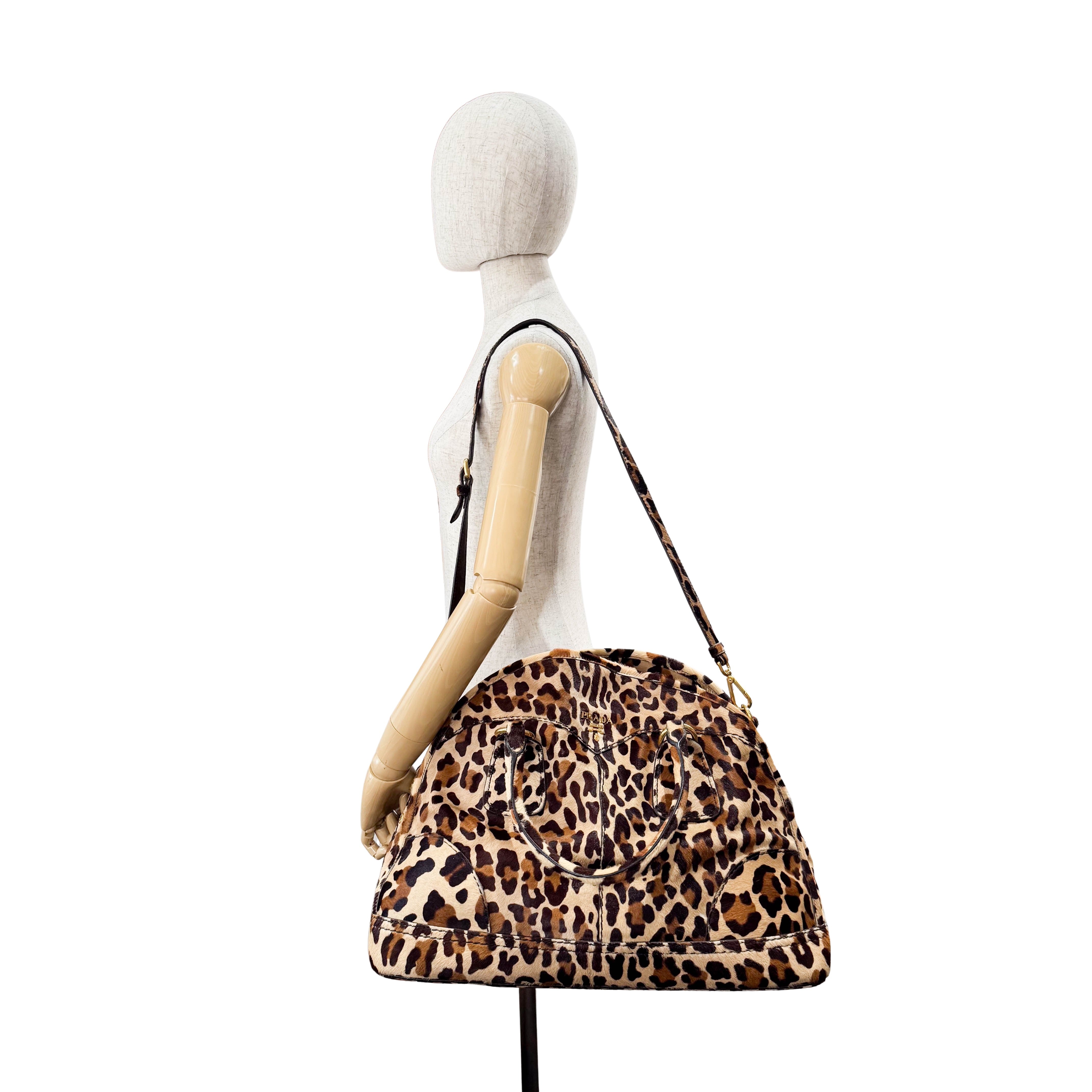 Leopard Print Pony Hair Bowling Bag