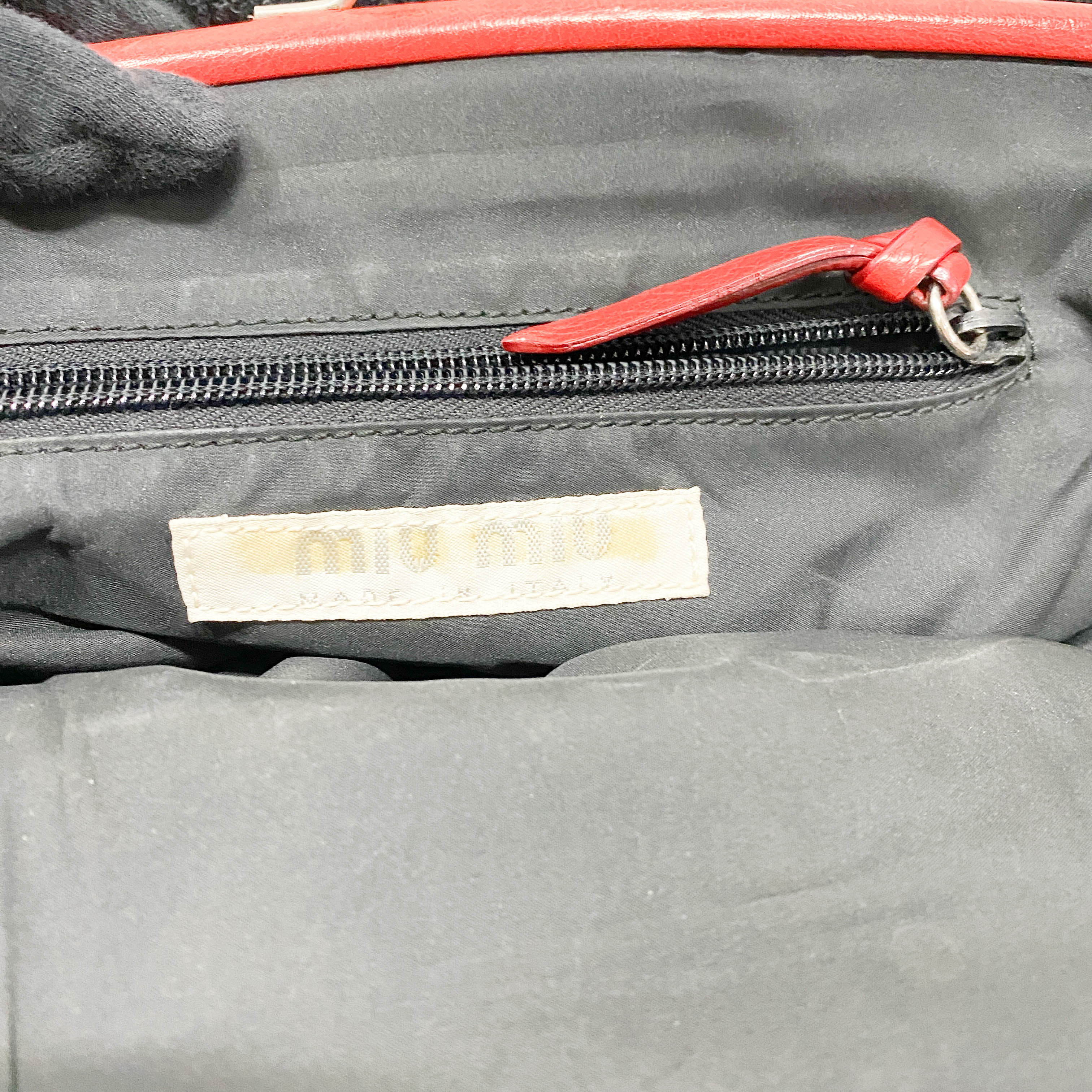 Black Wool & Red Leather Shoulder Bag