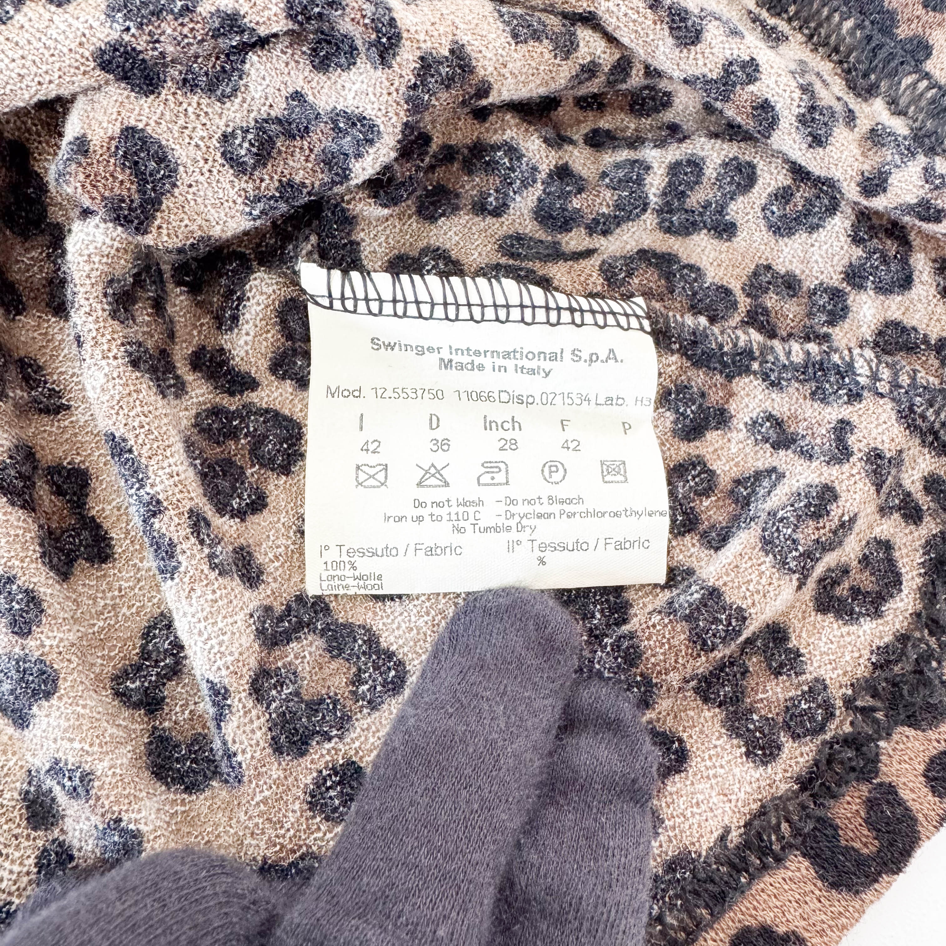 Vintage Wool T-Shirt with Brown Leopard Print SIZE 42