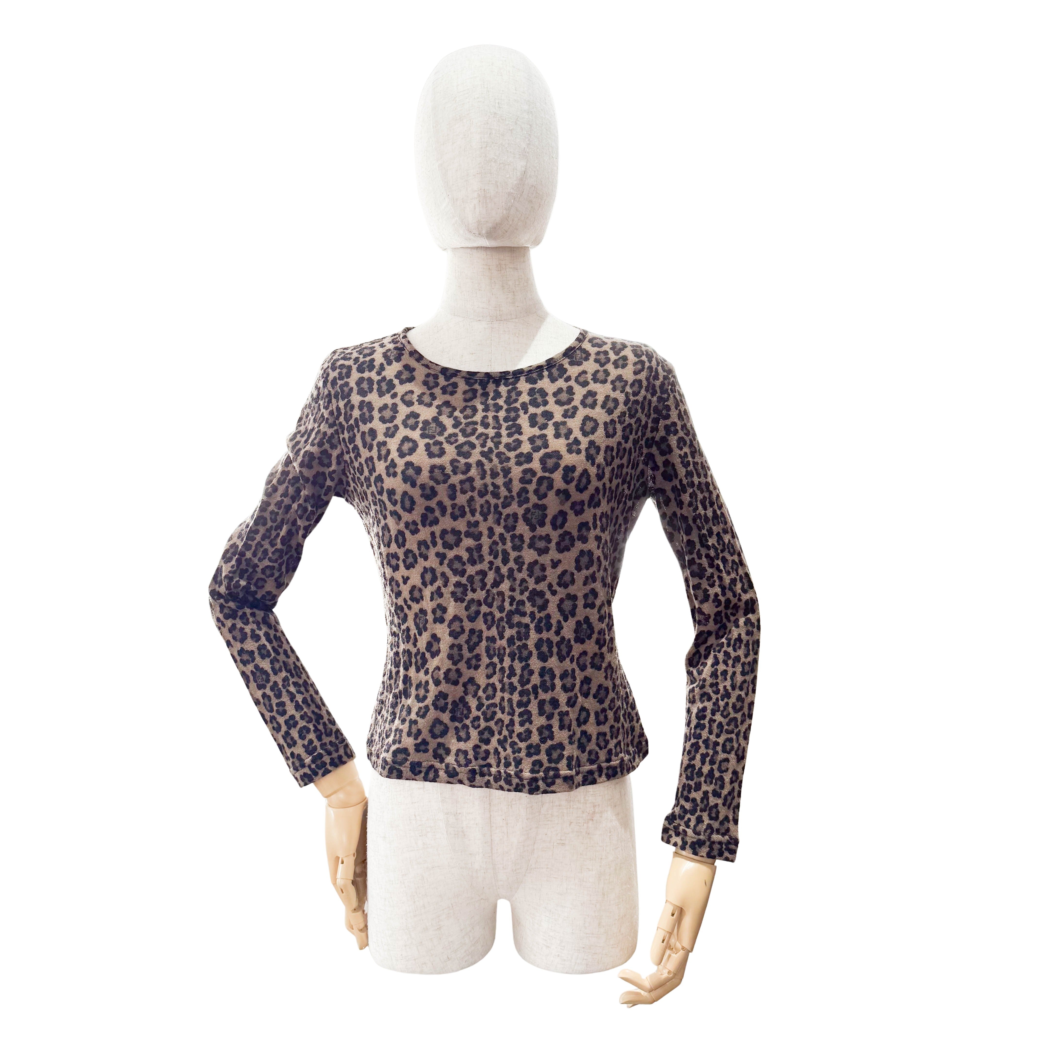 Vintage Wool T-Shirt with Brown Leopard Print SIZE 42