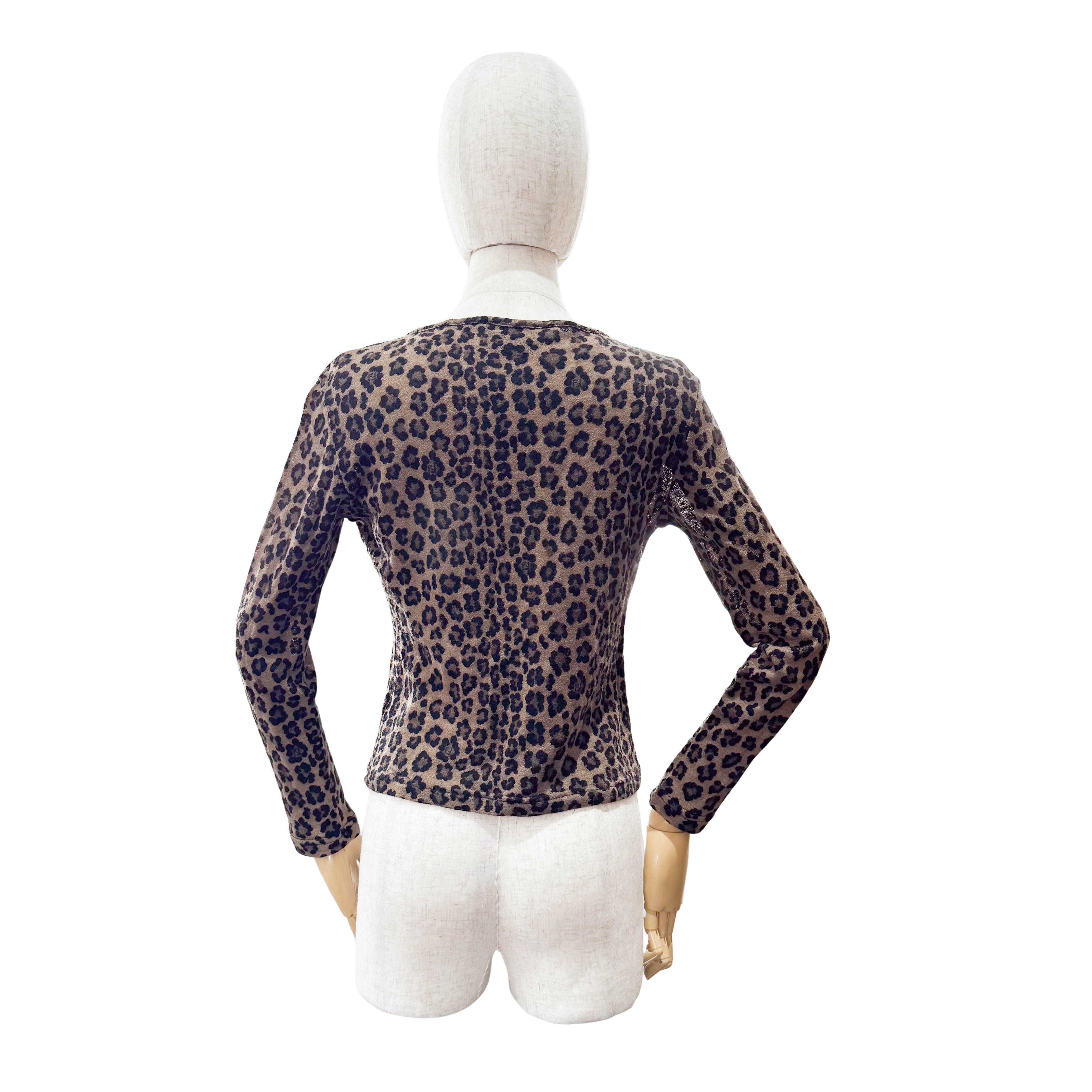 Vintage Wool T-Shirt with Brown Leopard Print SIZE 42