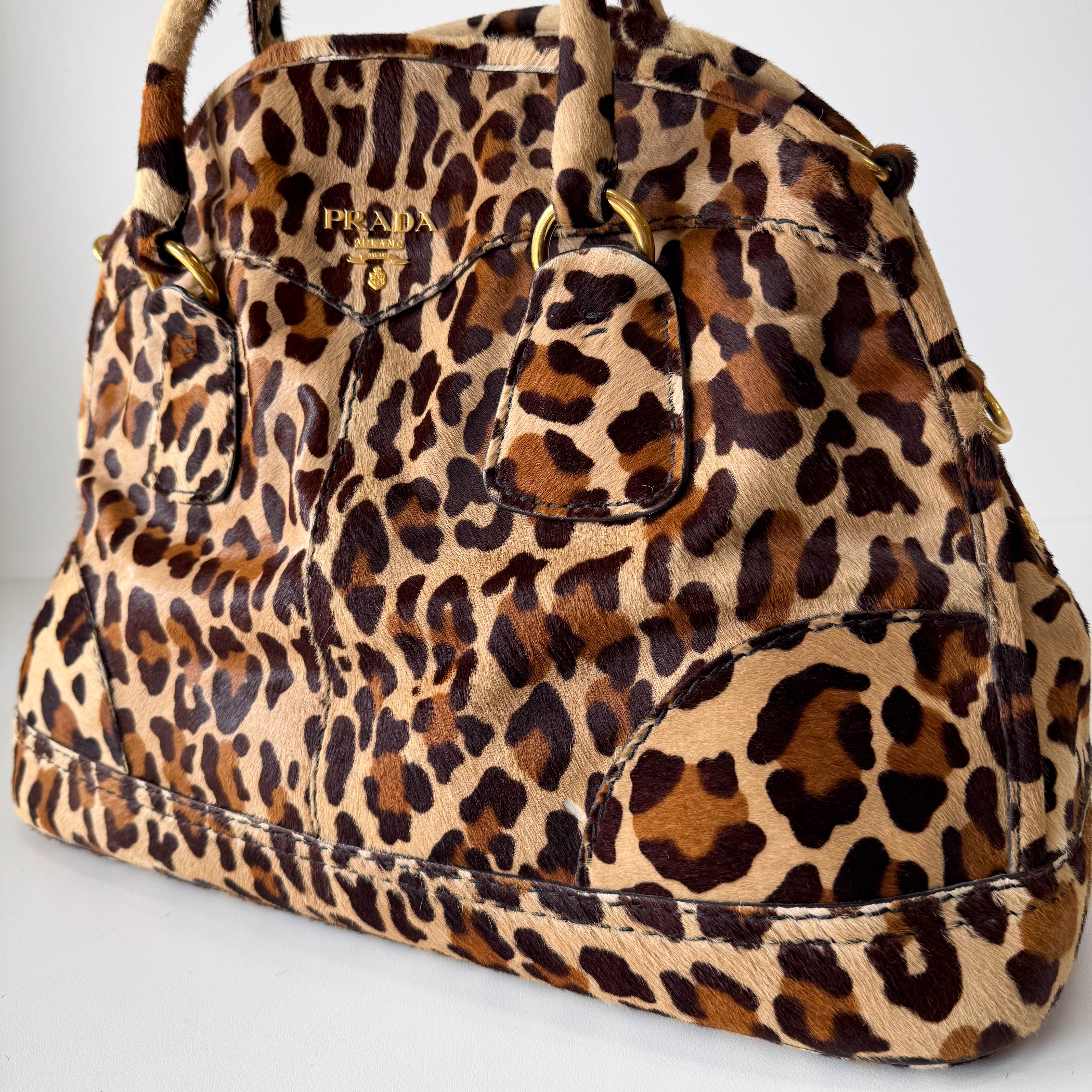Leopard Print Pony Hair Bowling Bag