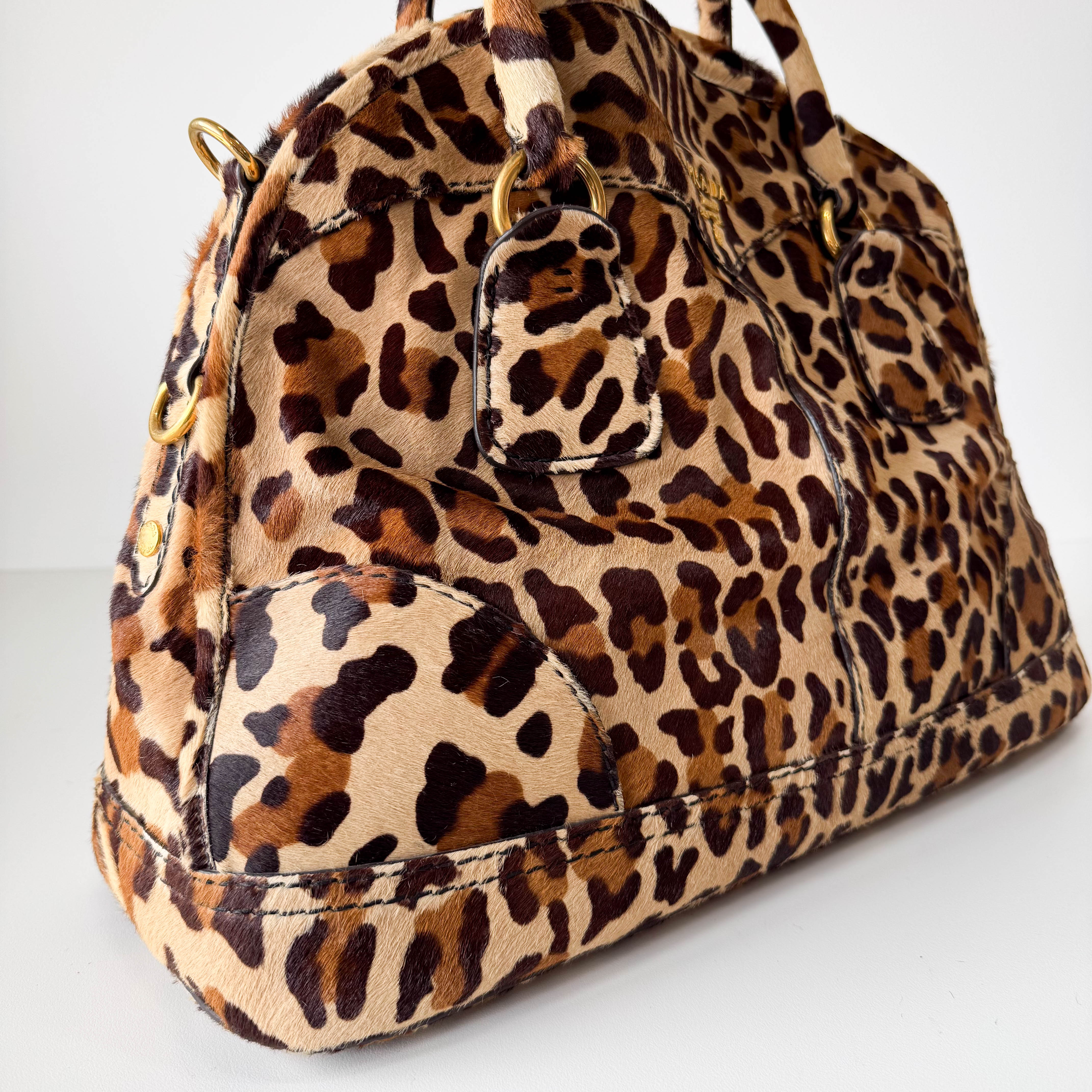 Leopard Print Pony Hair Bowling Bag