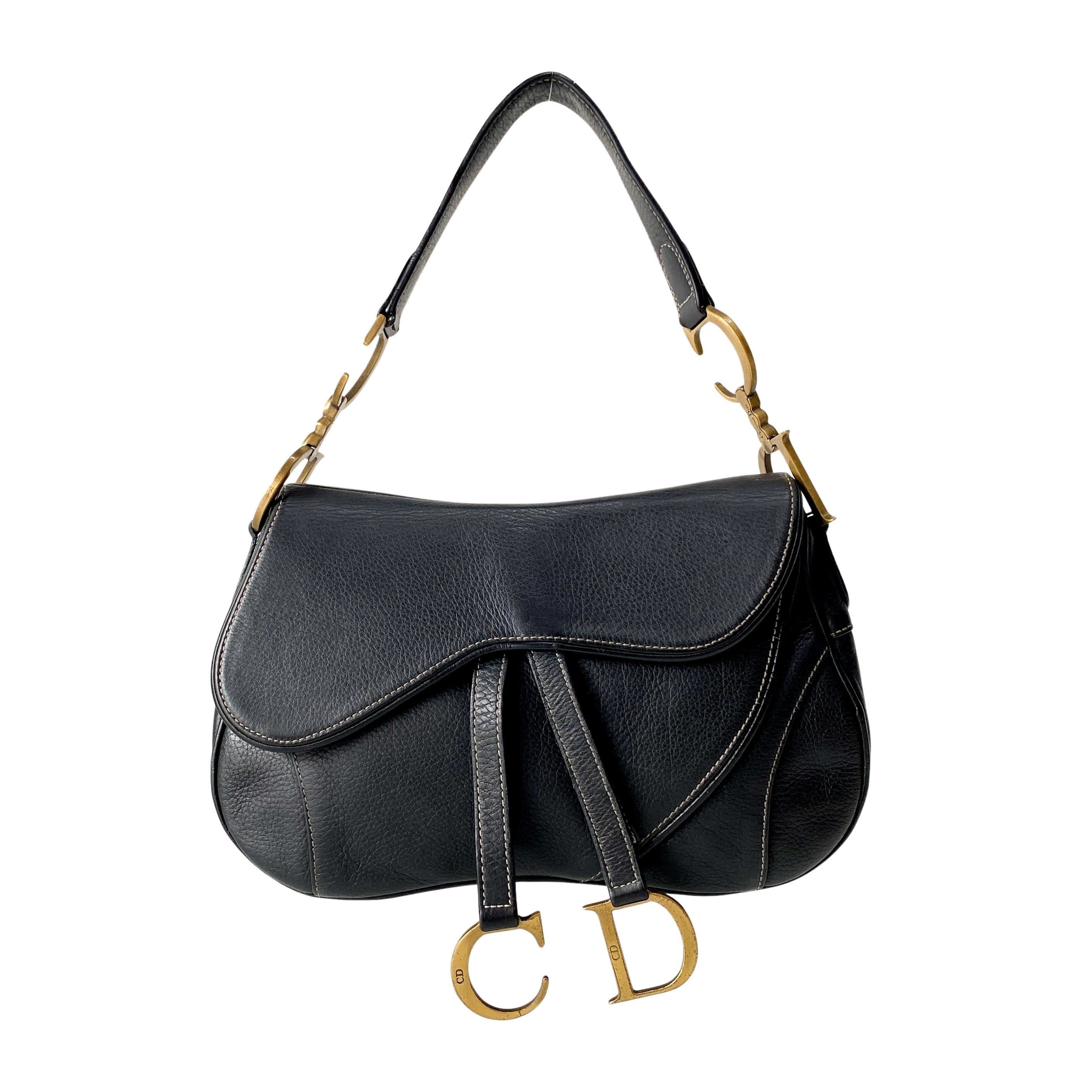 Navy Blue Double Saddle Shoulder Bag