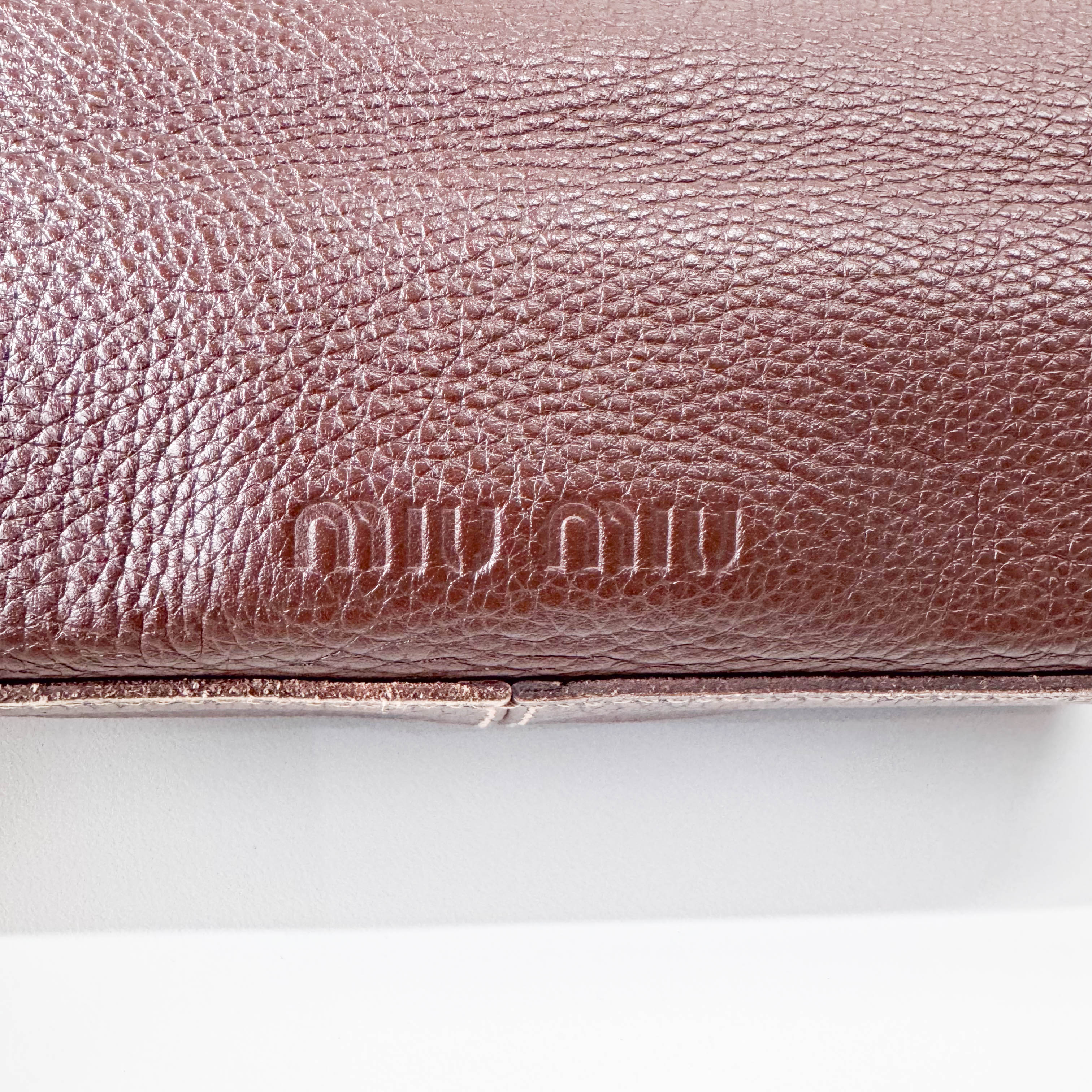 Brown Grained Calfskin Leather Shoulder Bag