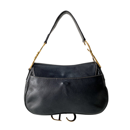 Navy Blue Double Saddle Shoulder Bag
