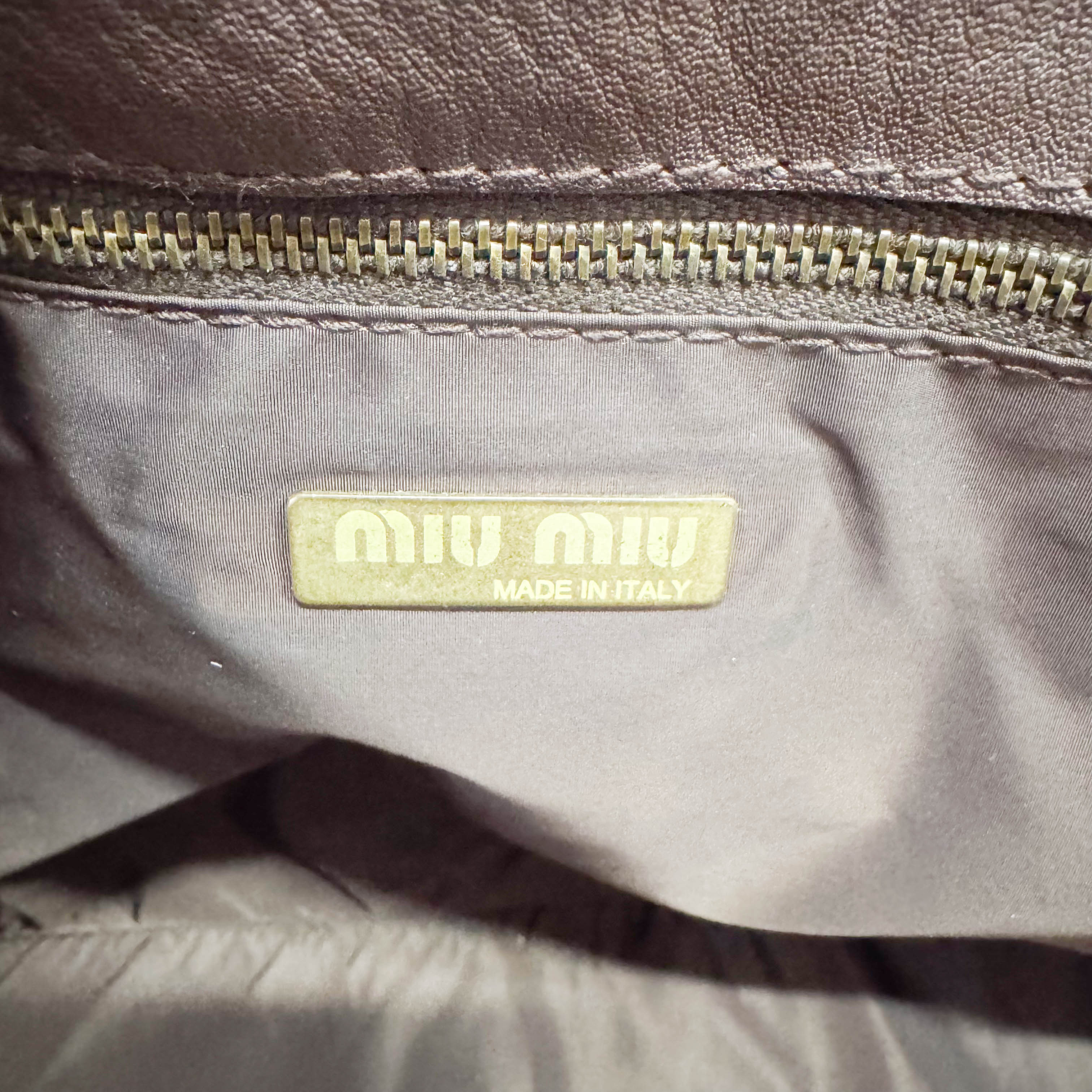 Brown Grained Calfskin Leather Shoulder Bag