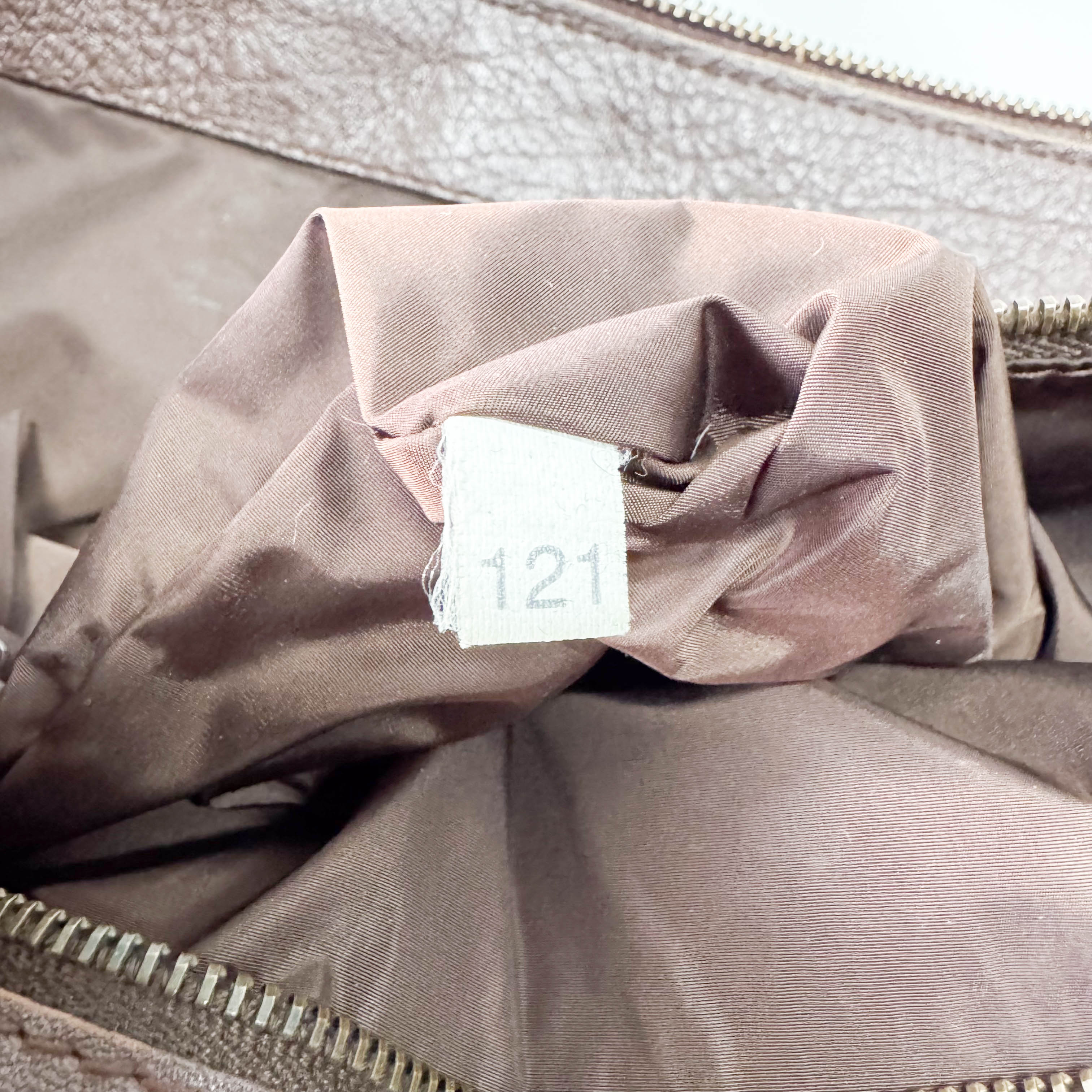 Brown Grained Calfskin Leather Shoulder Bag