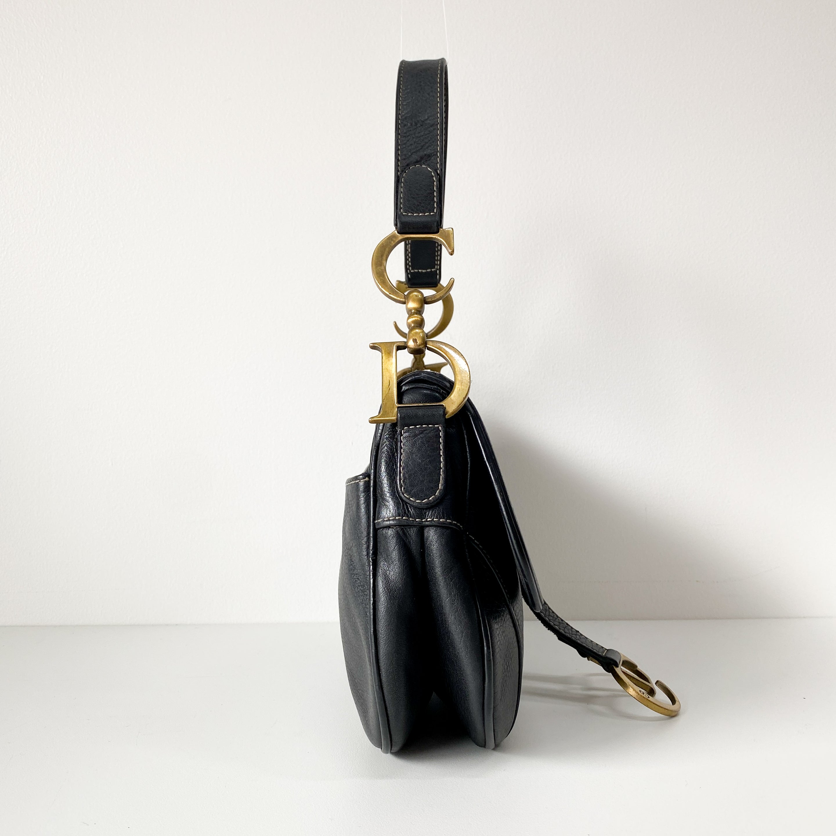 Navy Blue Double Saddle Shoulder Bag