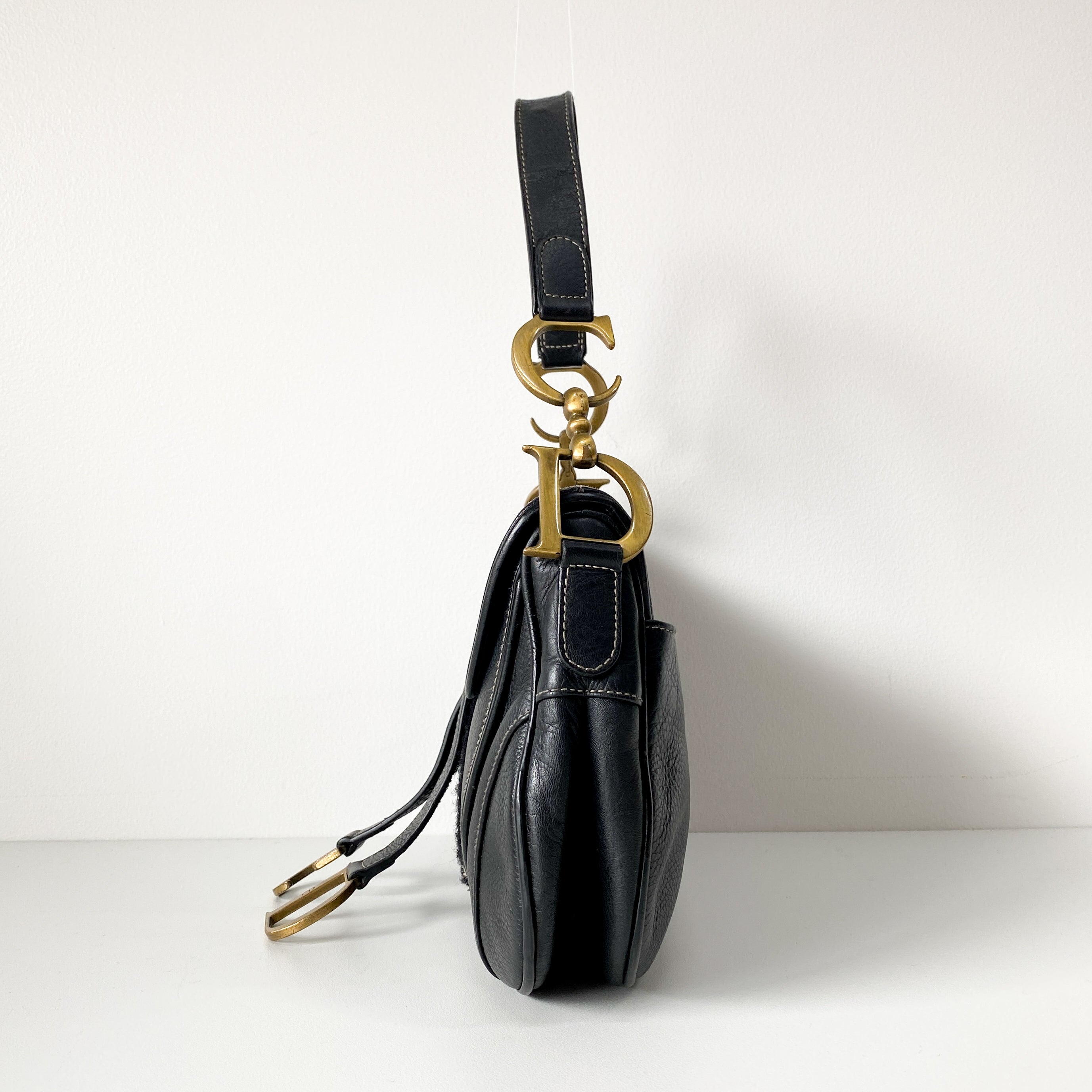 Navy Blue Double Saddle Shoulder Bag