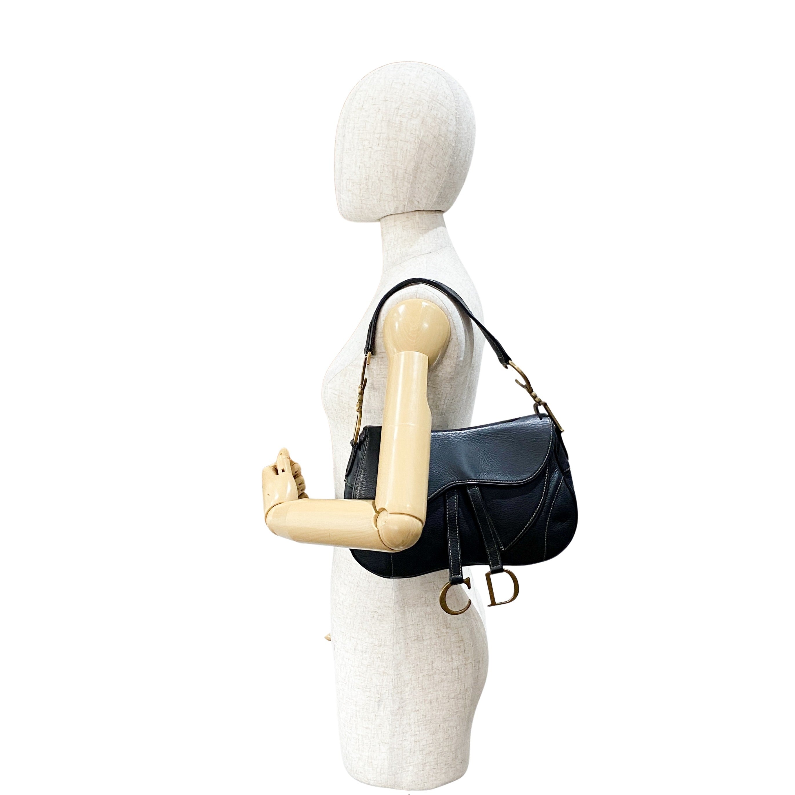 Navy Blue Double Saddle Shoulder Bag