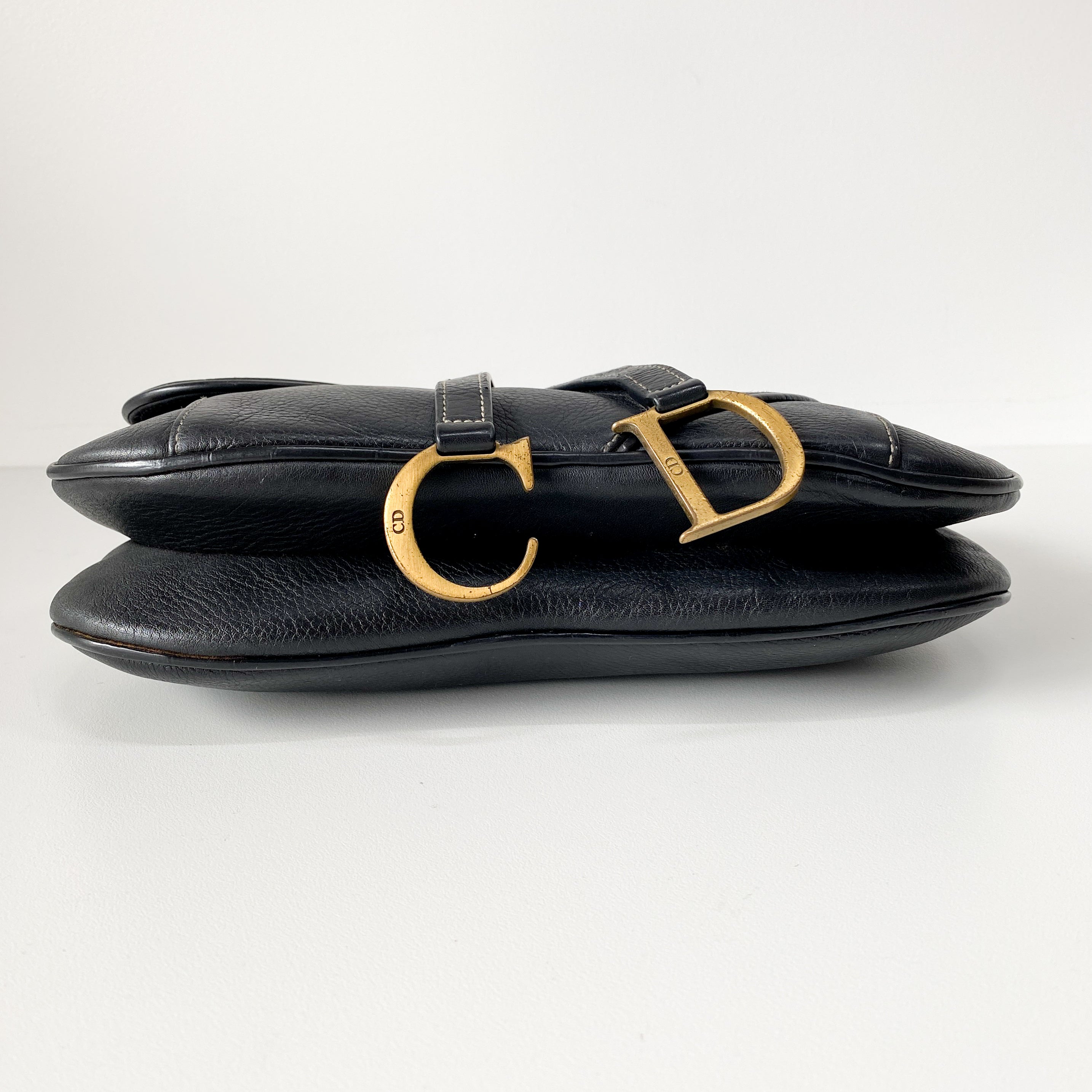 Navy Blue Double Saddle Shoulder Bag