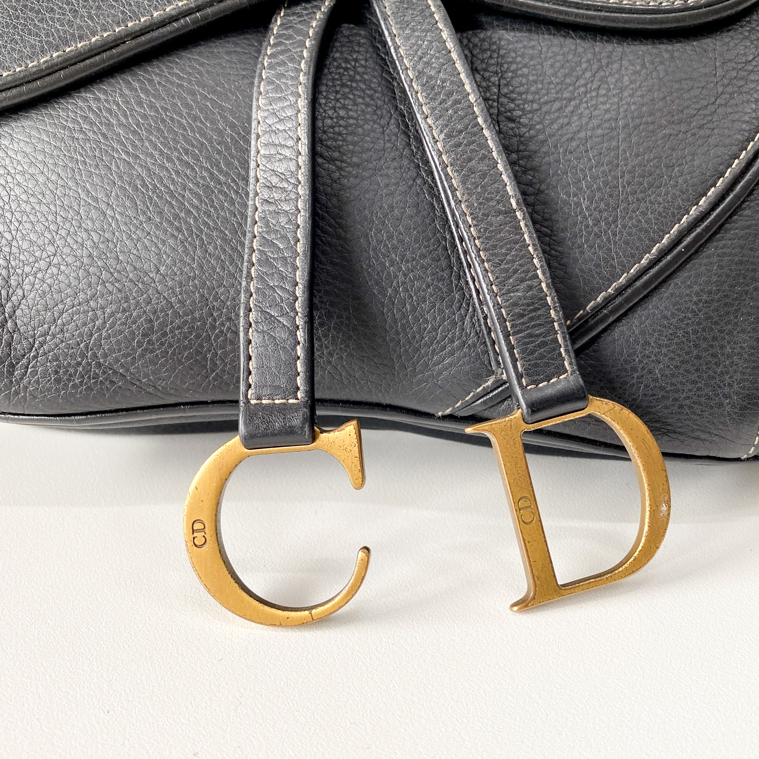 Navy Blue Double Saddle Shoulder Bag