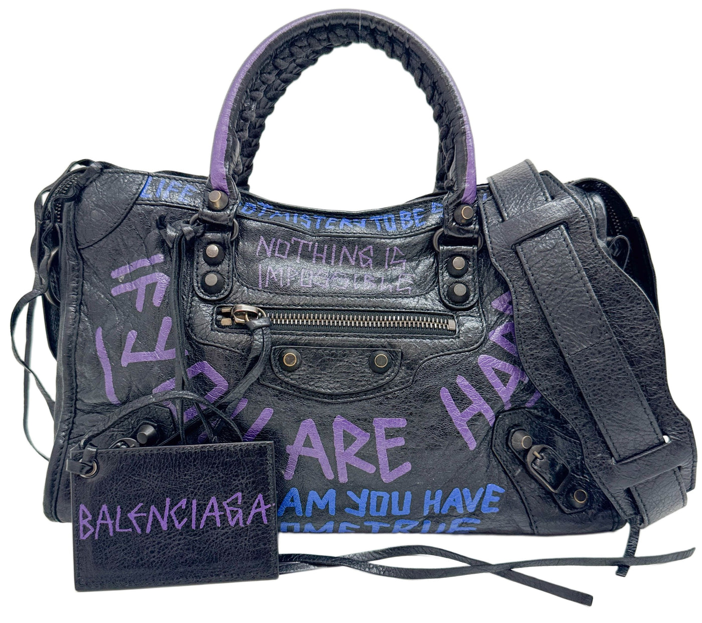 Mini City Graffiti Black Leather Two Way Bag