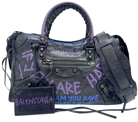 Mini City Graffiti Black Leather Two Way Bag