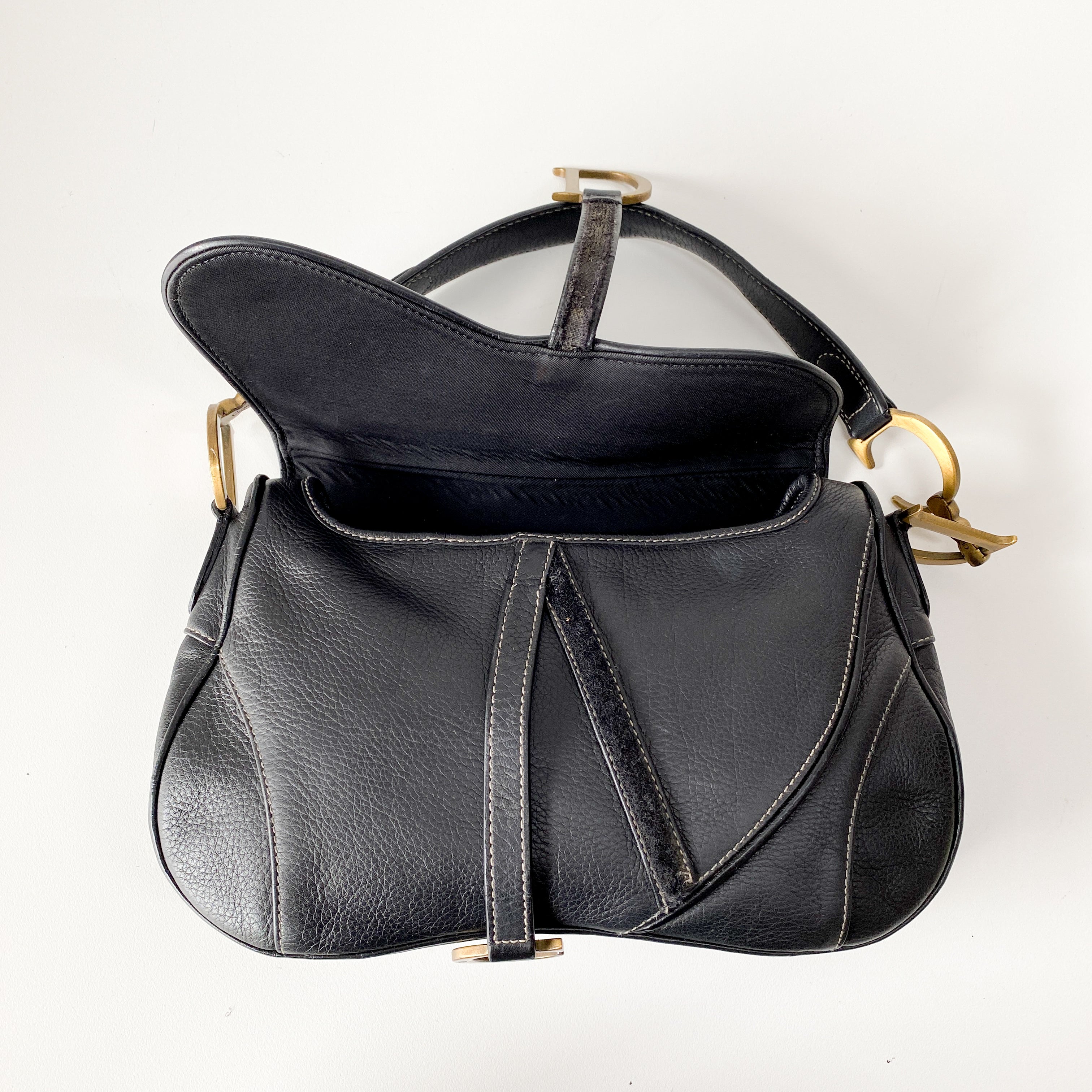 Navy Blue Double Saddle Shoulder Bag