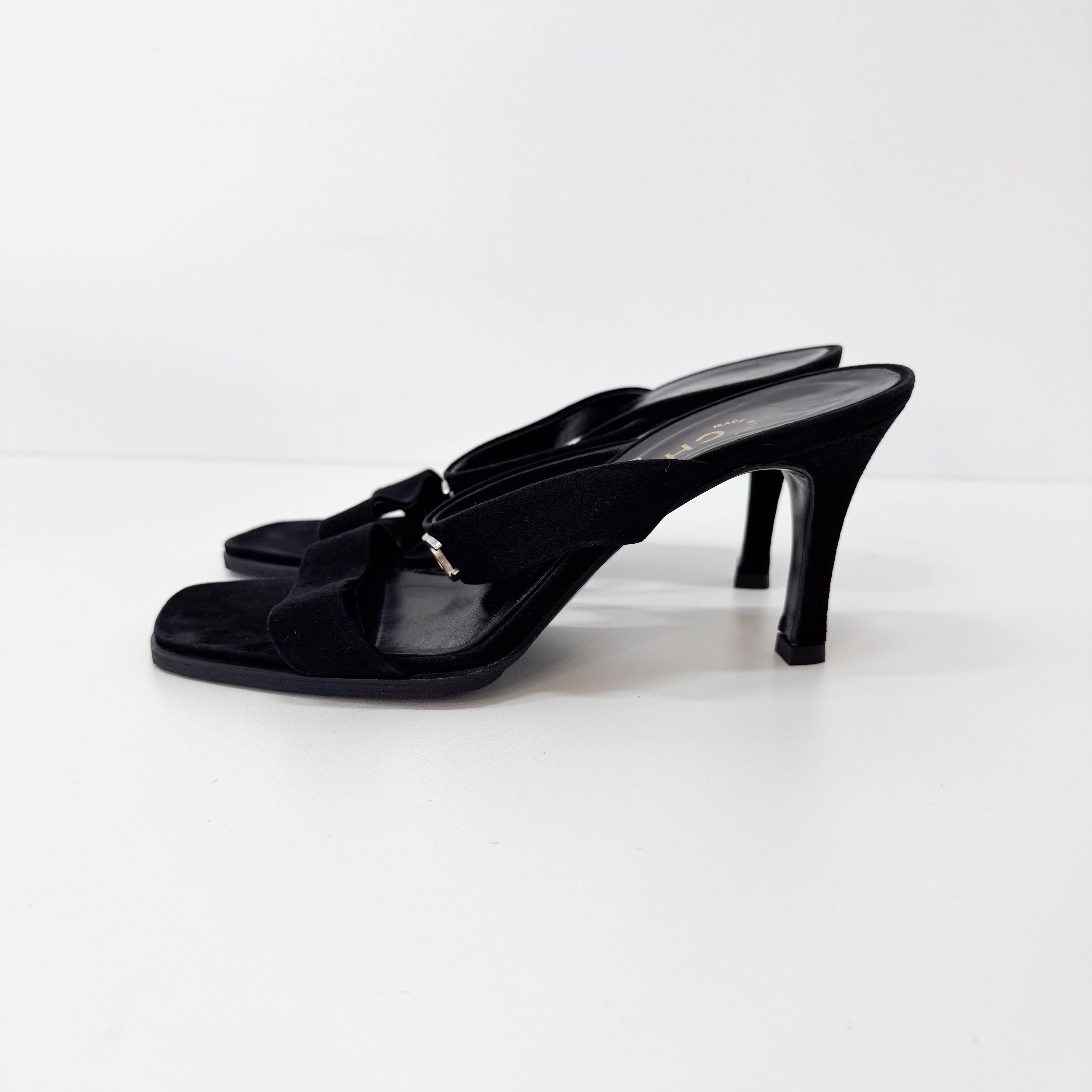 Vintage Size 36 1/2 Black Suede High Heels