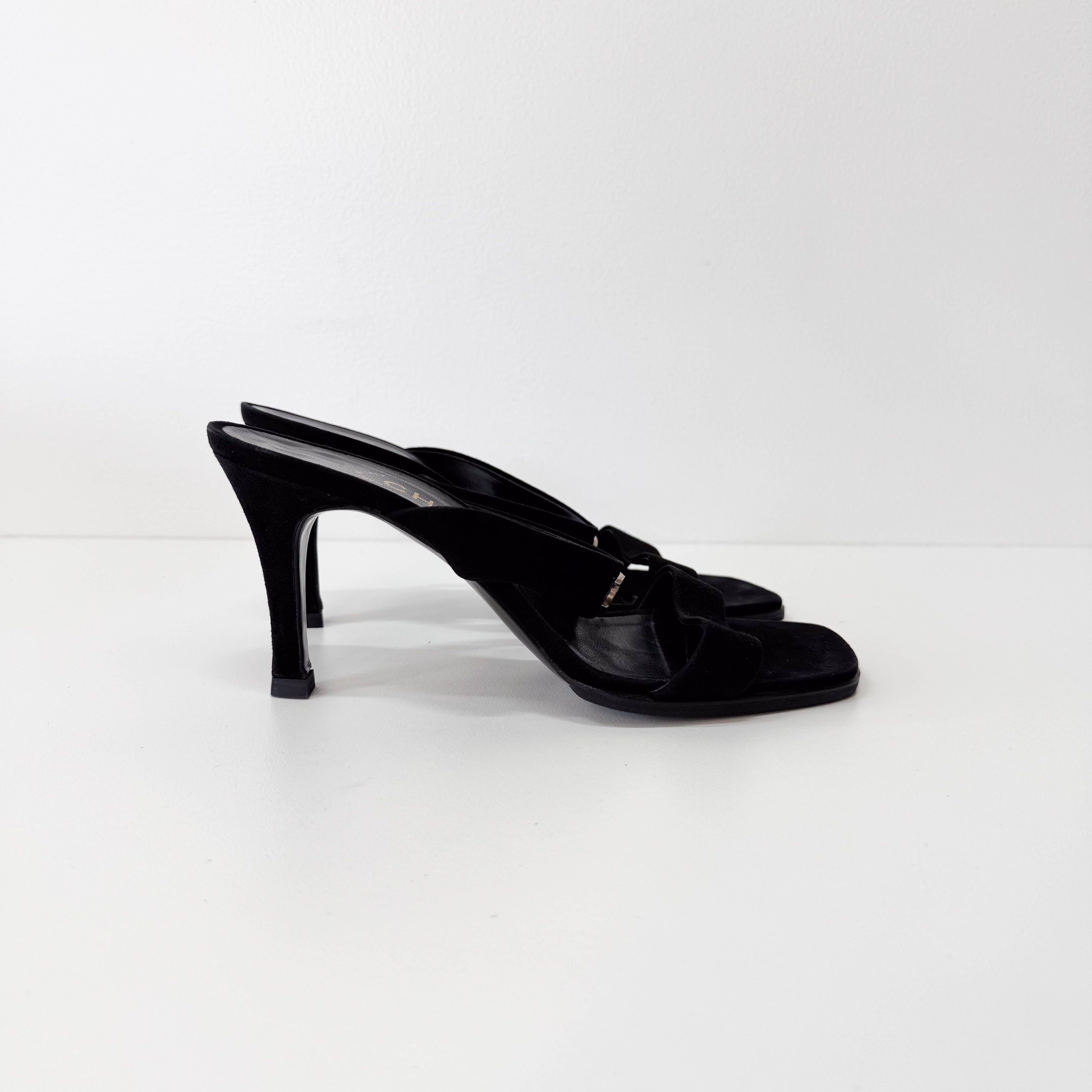 Vintage Size 36 1/2 Black Suede High Heels