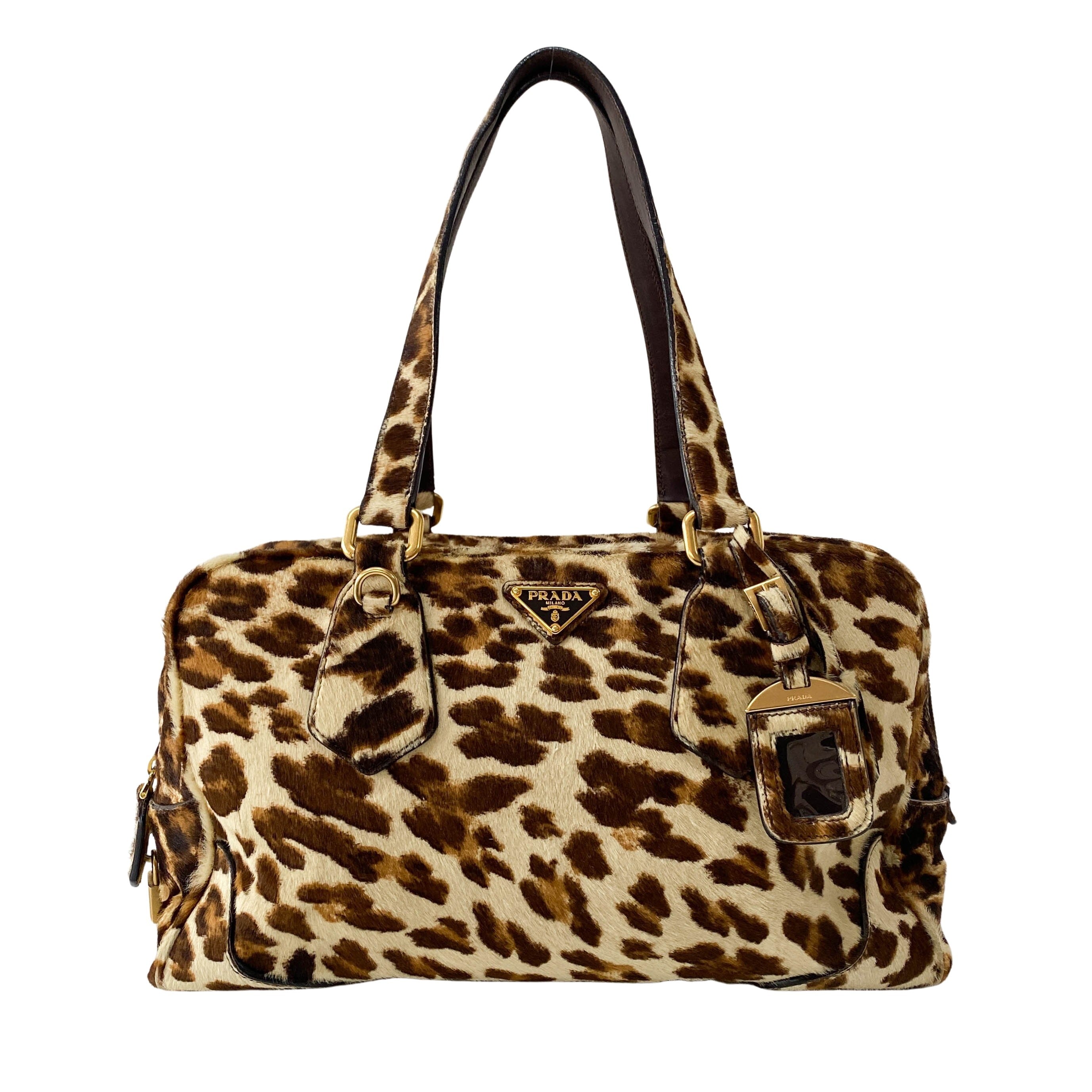 Leopard Pony Hair Top Handle Shoulder Bag