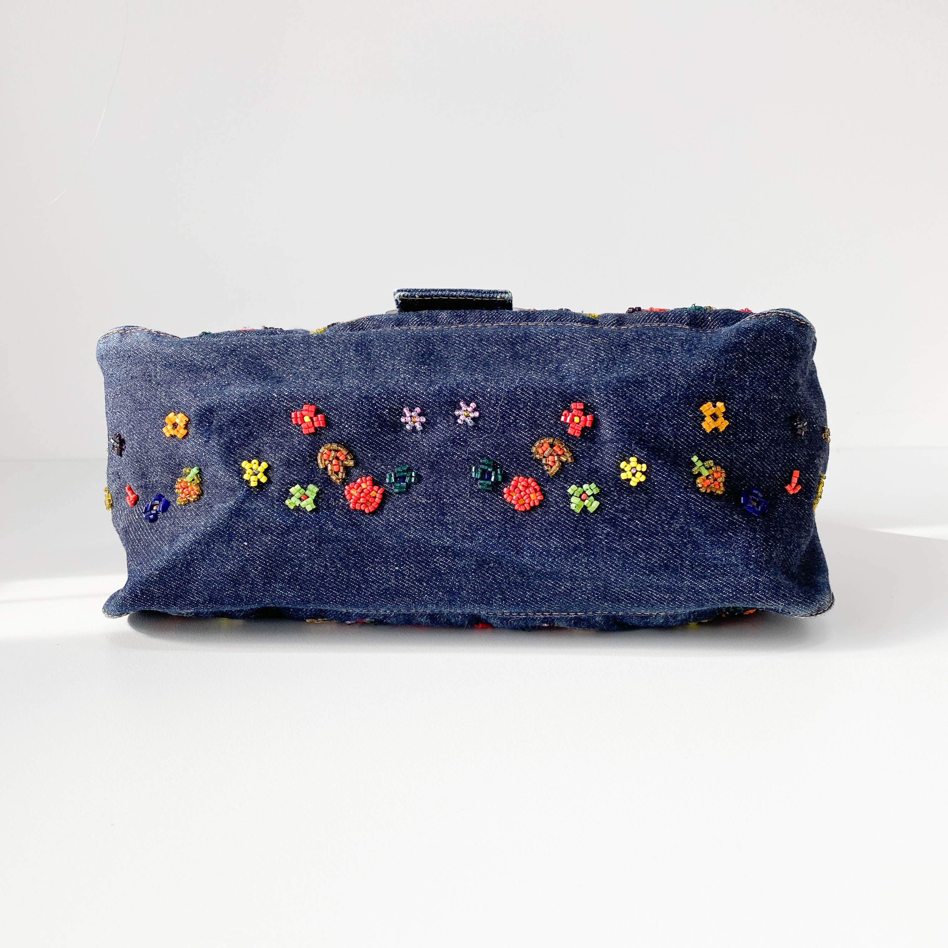 Mamma Baguette Embroidered Blue Denim Shoulder Bag