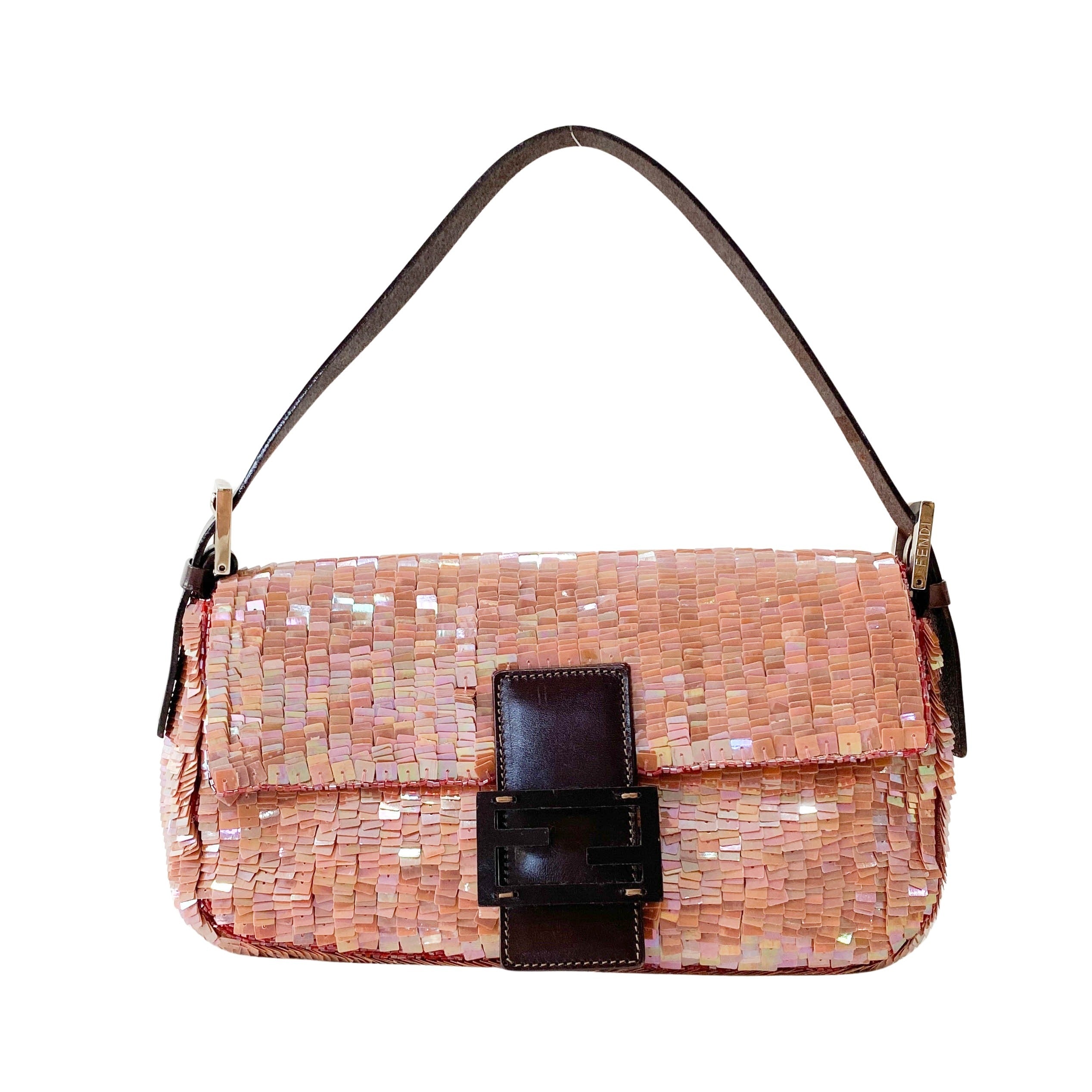 Baguette Pink Sequin Shoulder Bag
