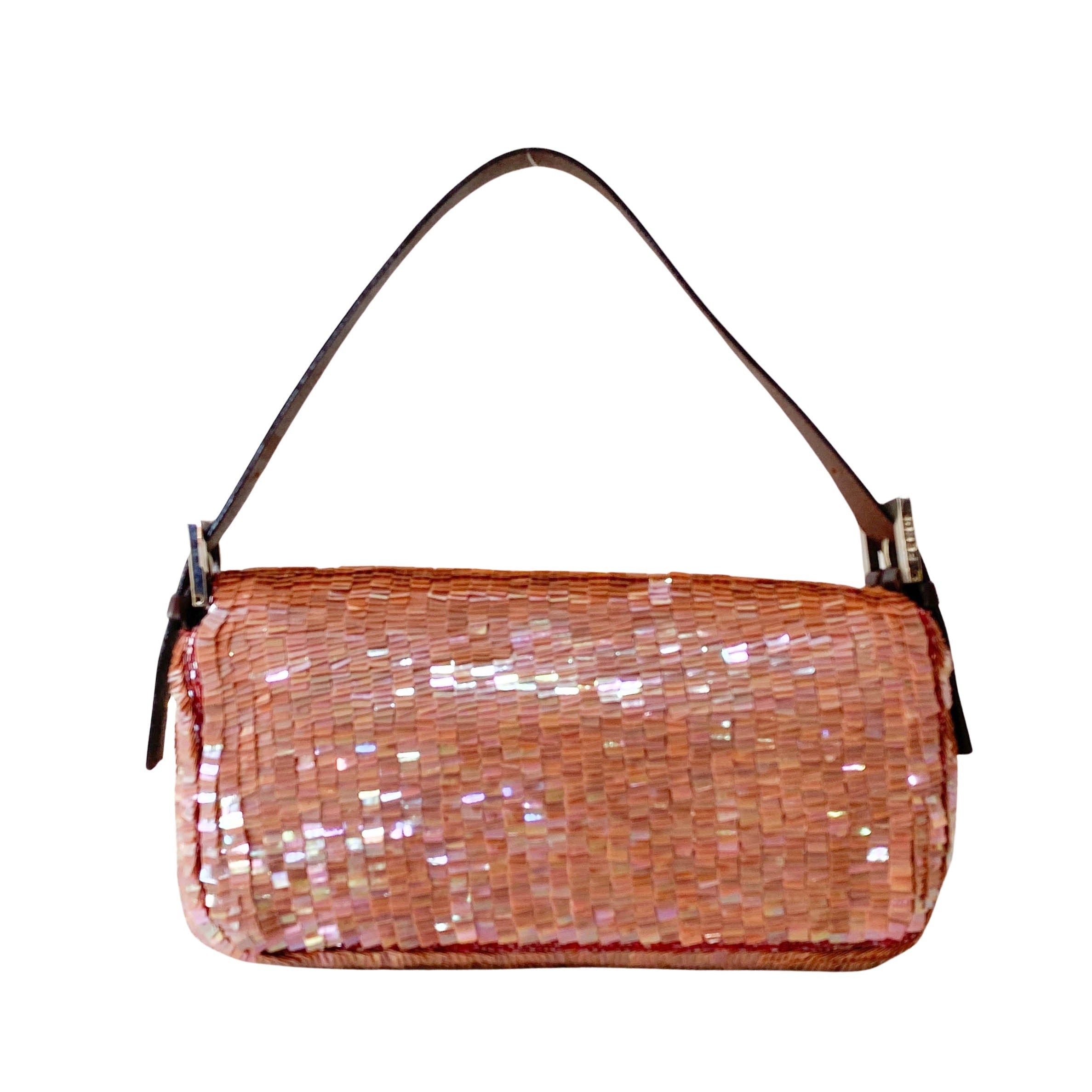 Baguette Pink Sequin Shoulder Bag